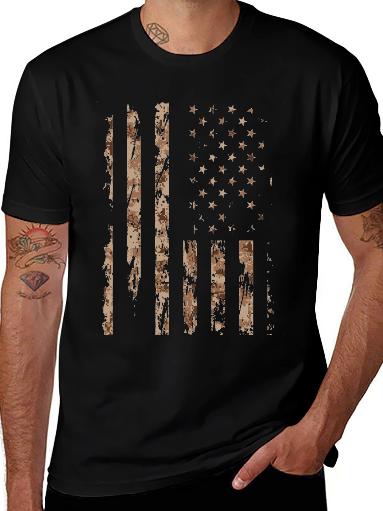 Camouflage American Flag Graphic T-Shirt