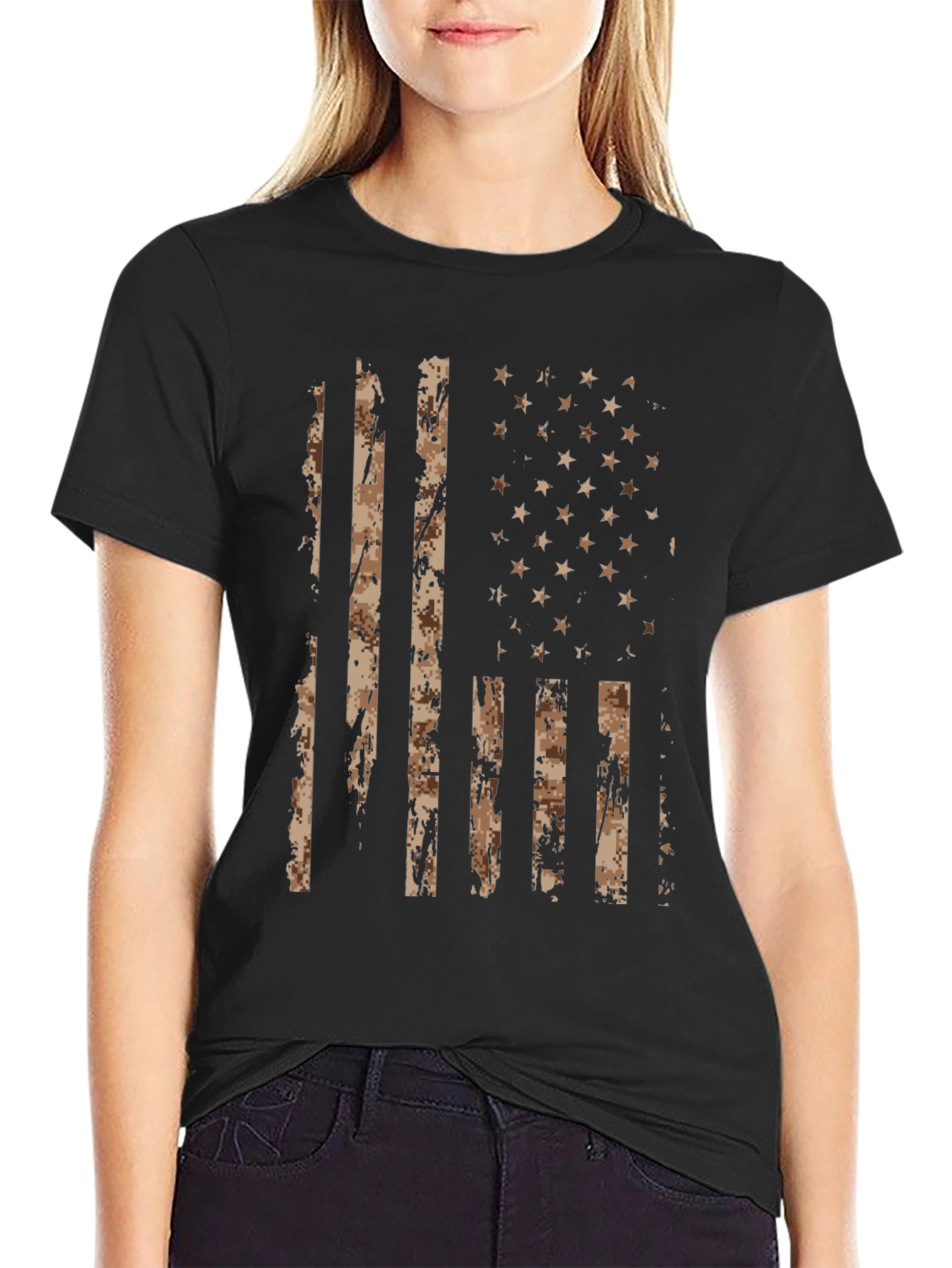 Camouflage American Flag Graphic T-Shirt