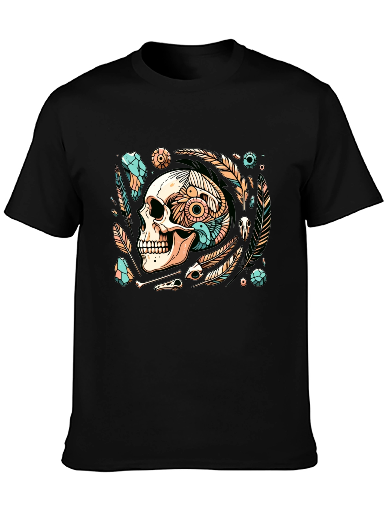 Skull & Feather Graphic Tee - Edgy Style