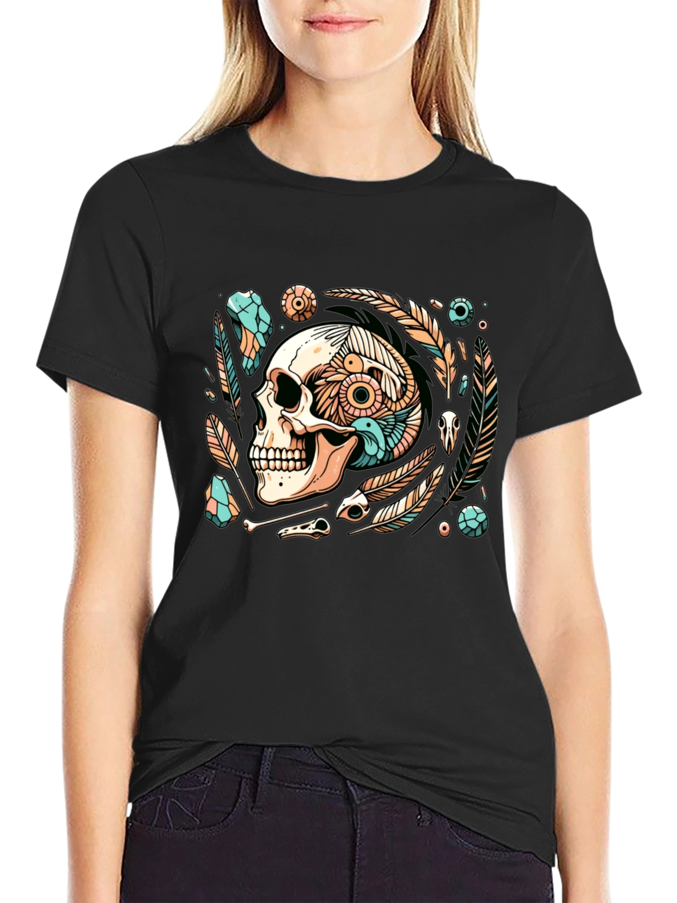 Skull & Feather Graphic Tee - Edgy Style