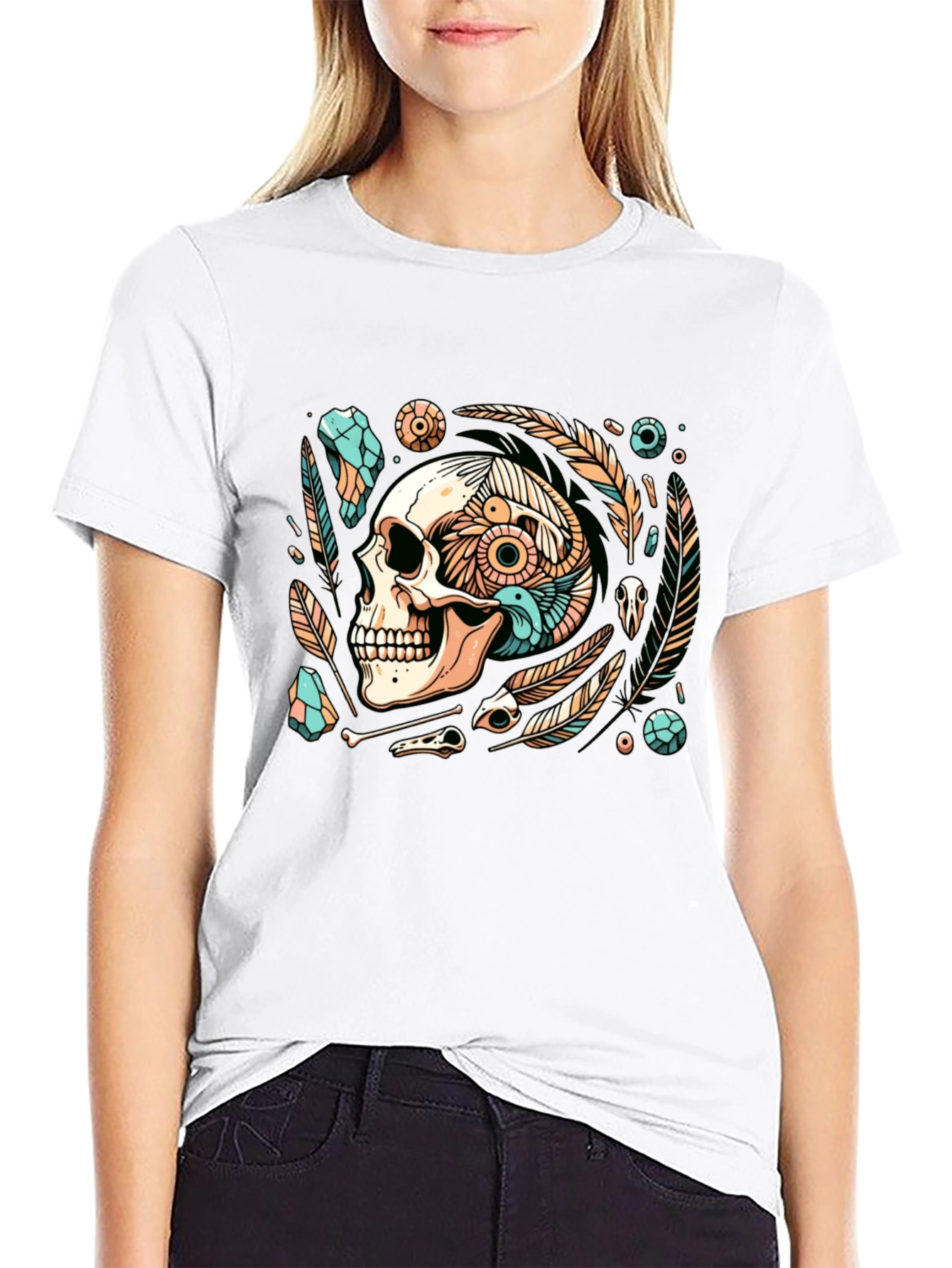 Skull & Feather Graphic Tee - Edgy Style