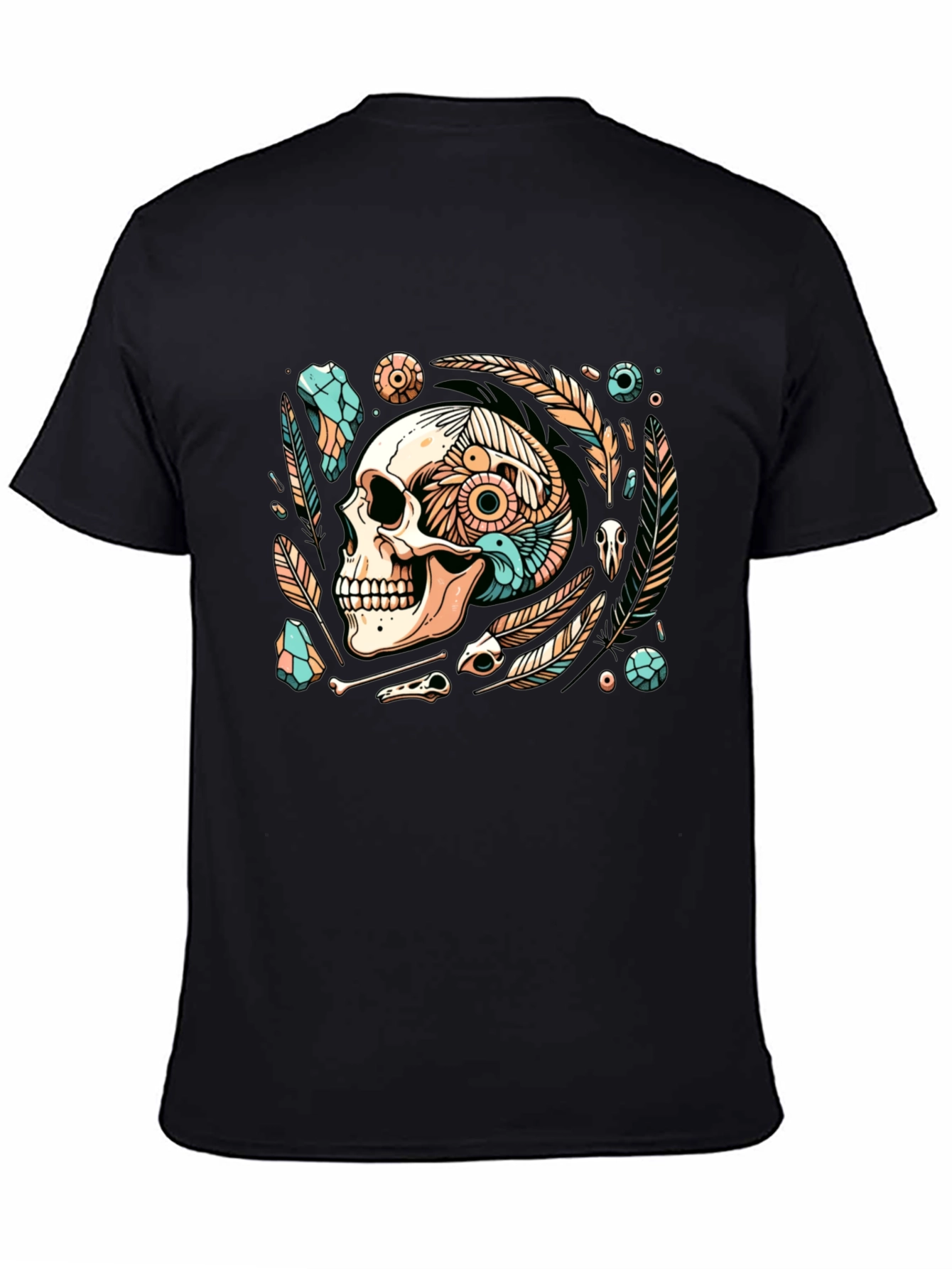 Skull & Feather Graphic Tee - Edgy Style