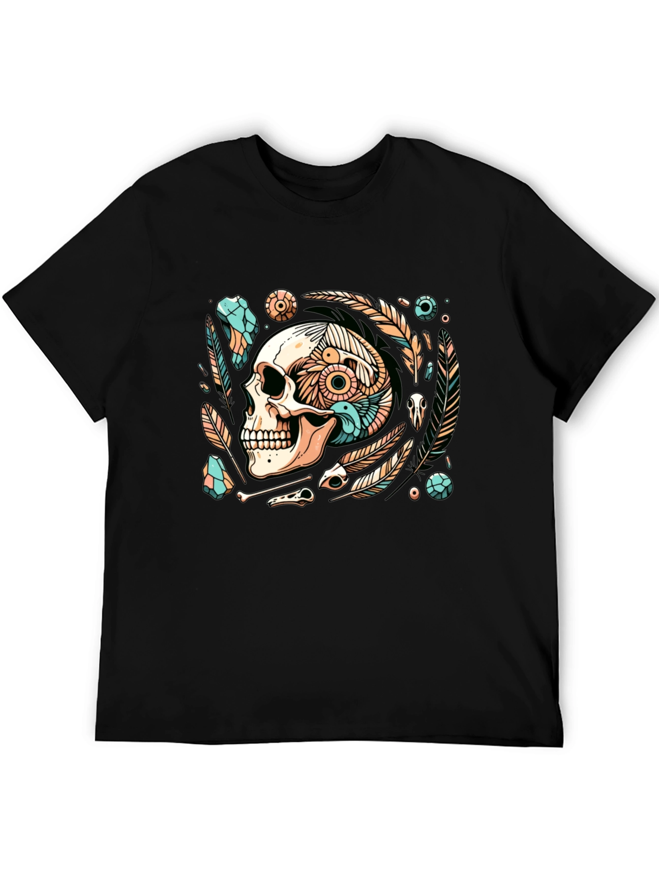 Skull & Feather Graphic Tee - Edgy Style