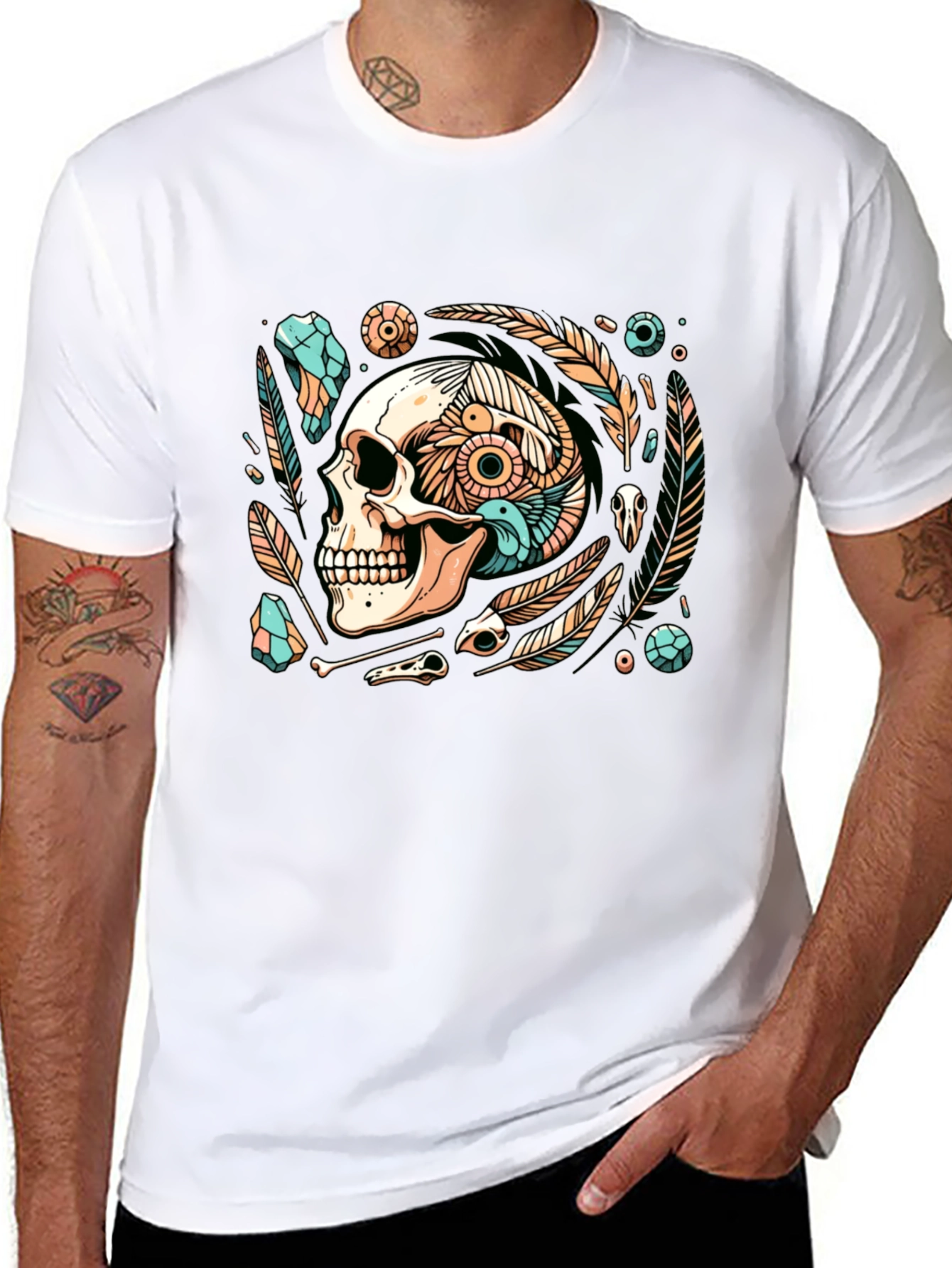Skull & Feather Graphic Tee - Edgy Style