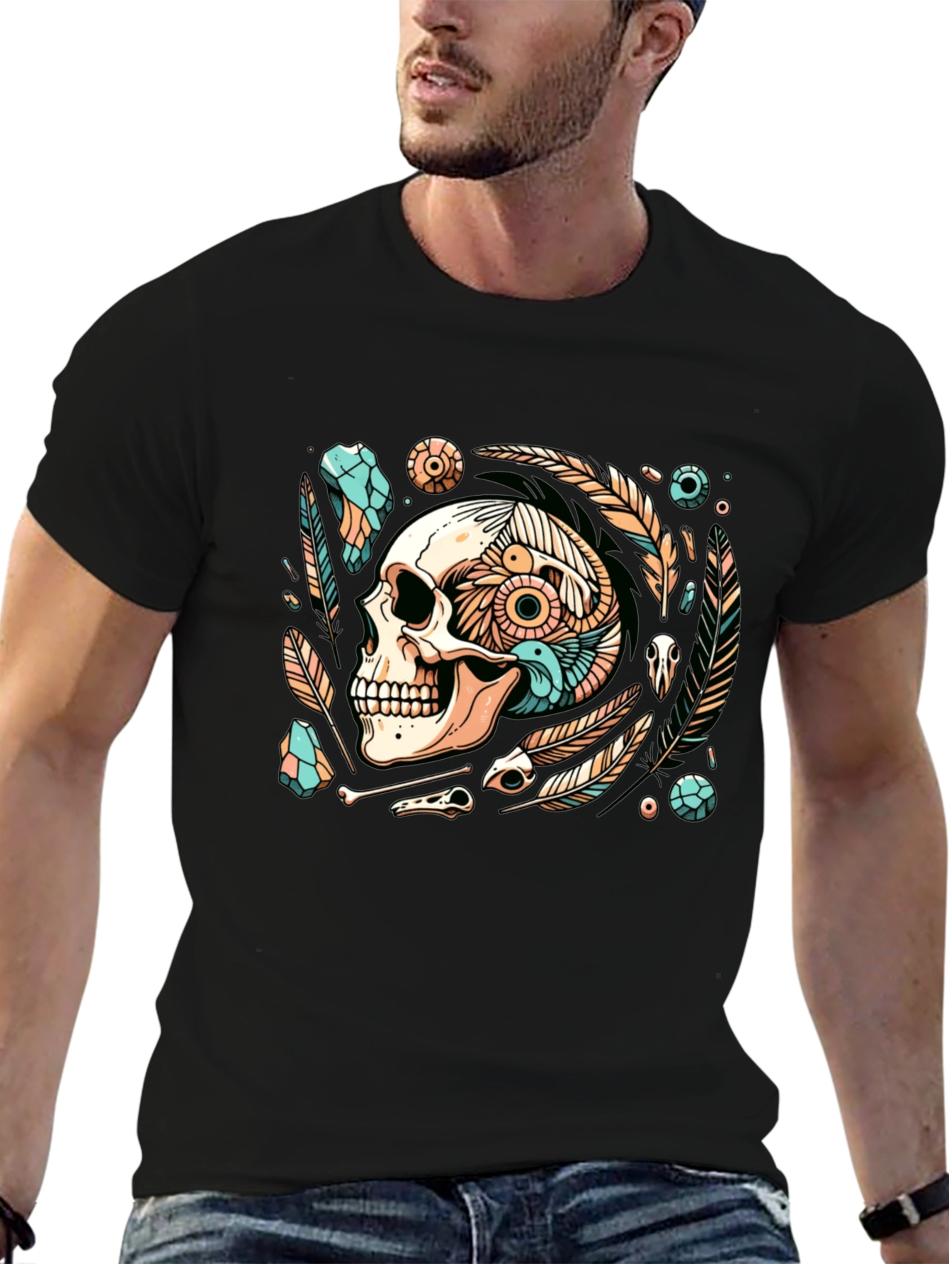 Skull & Feather Graphic Tee - Edgy Style