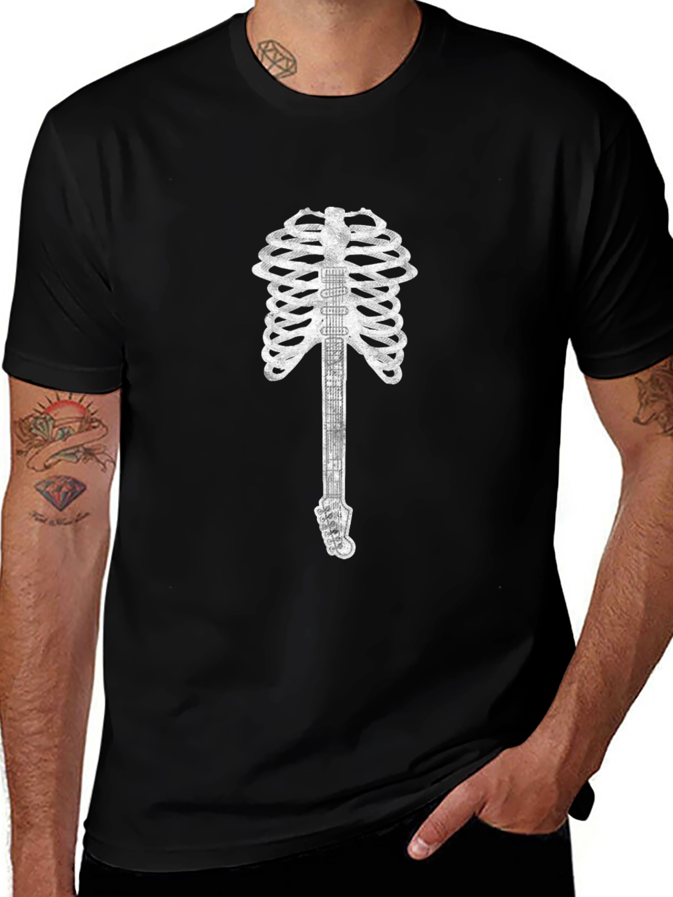 Skeleton Guitar Rib Cage Graphic Tee