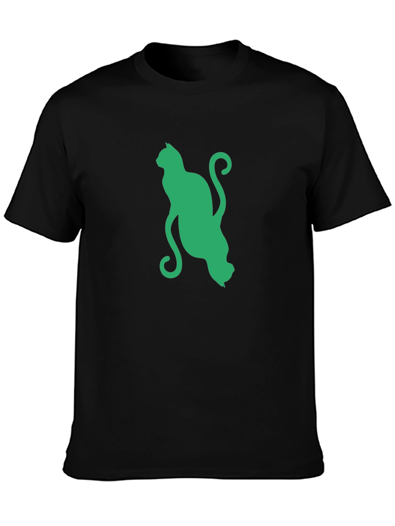 Green Cat Graphic Black T-Shirt