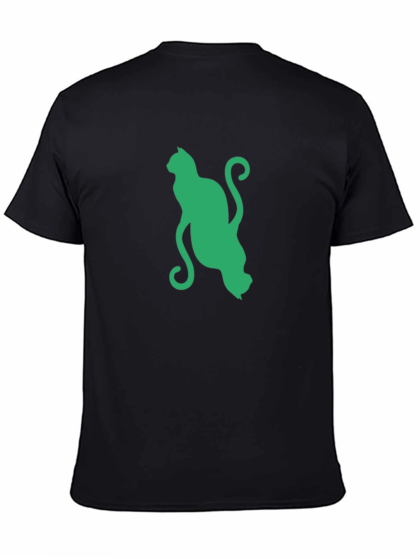 Green Cat Graphic Black T-Shirt