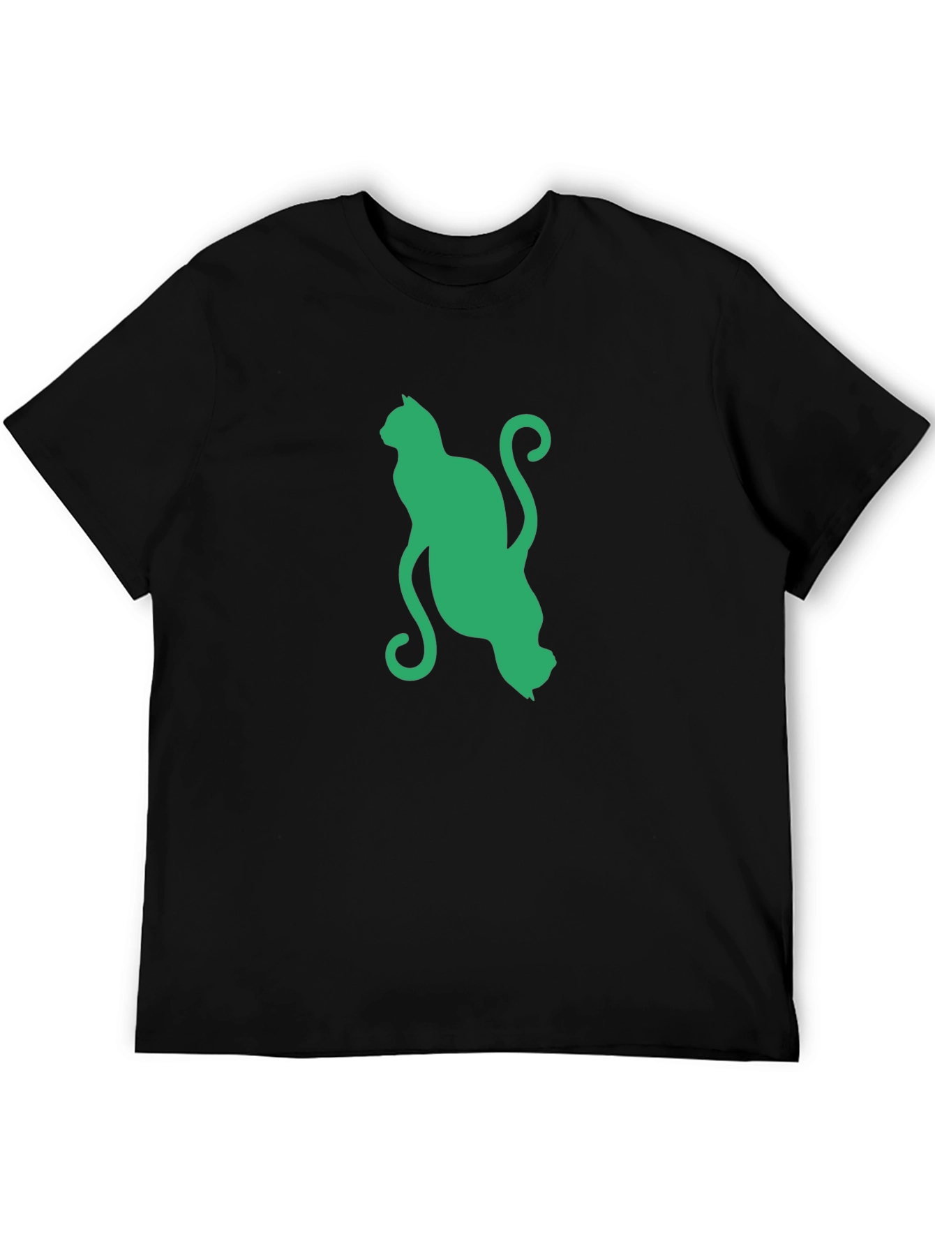 Green Cat Graphic Black T-Shirt