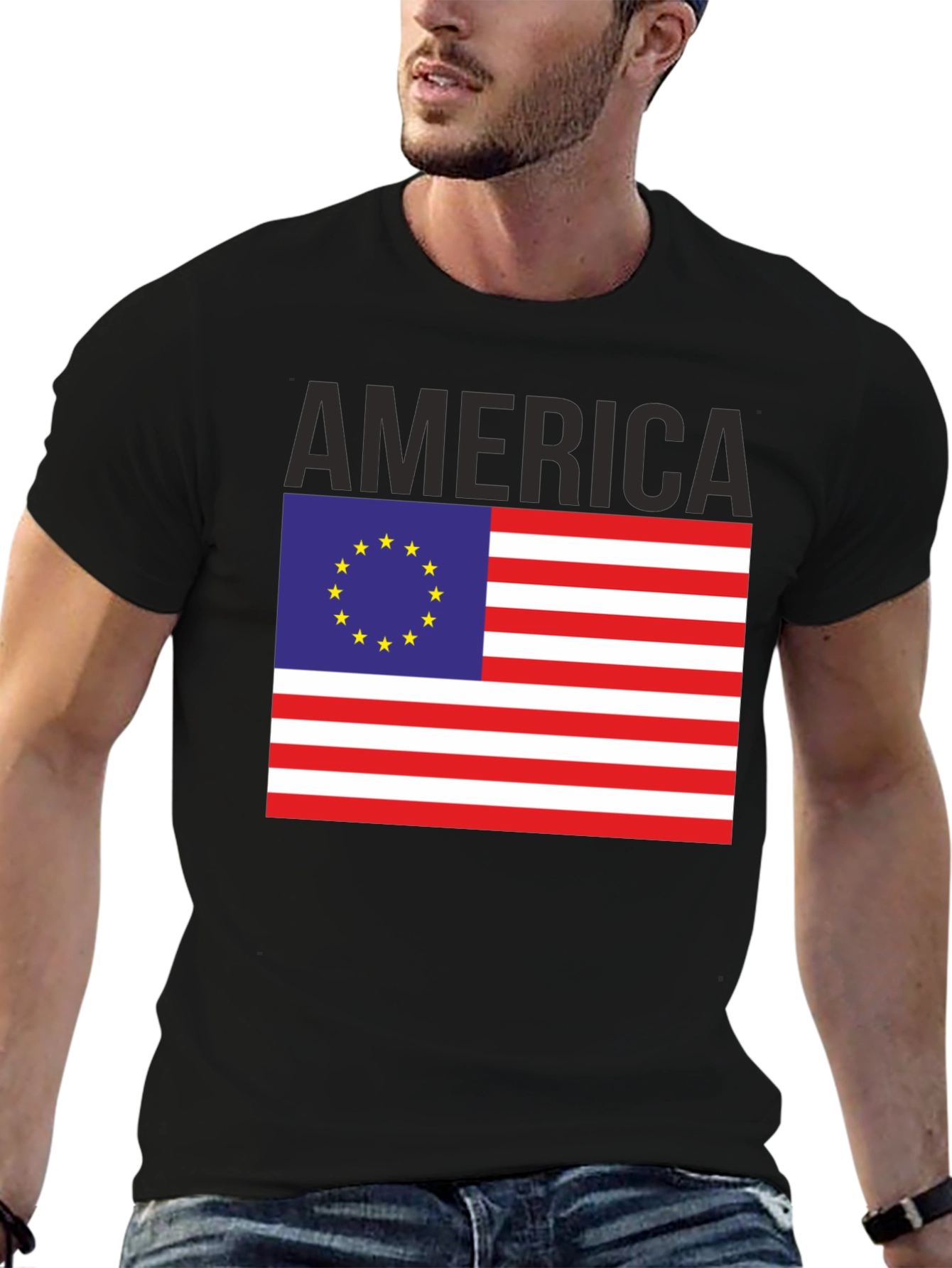 America EU Flag Graphic Tee - Patriotic Novelty T-Shirt