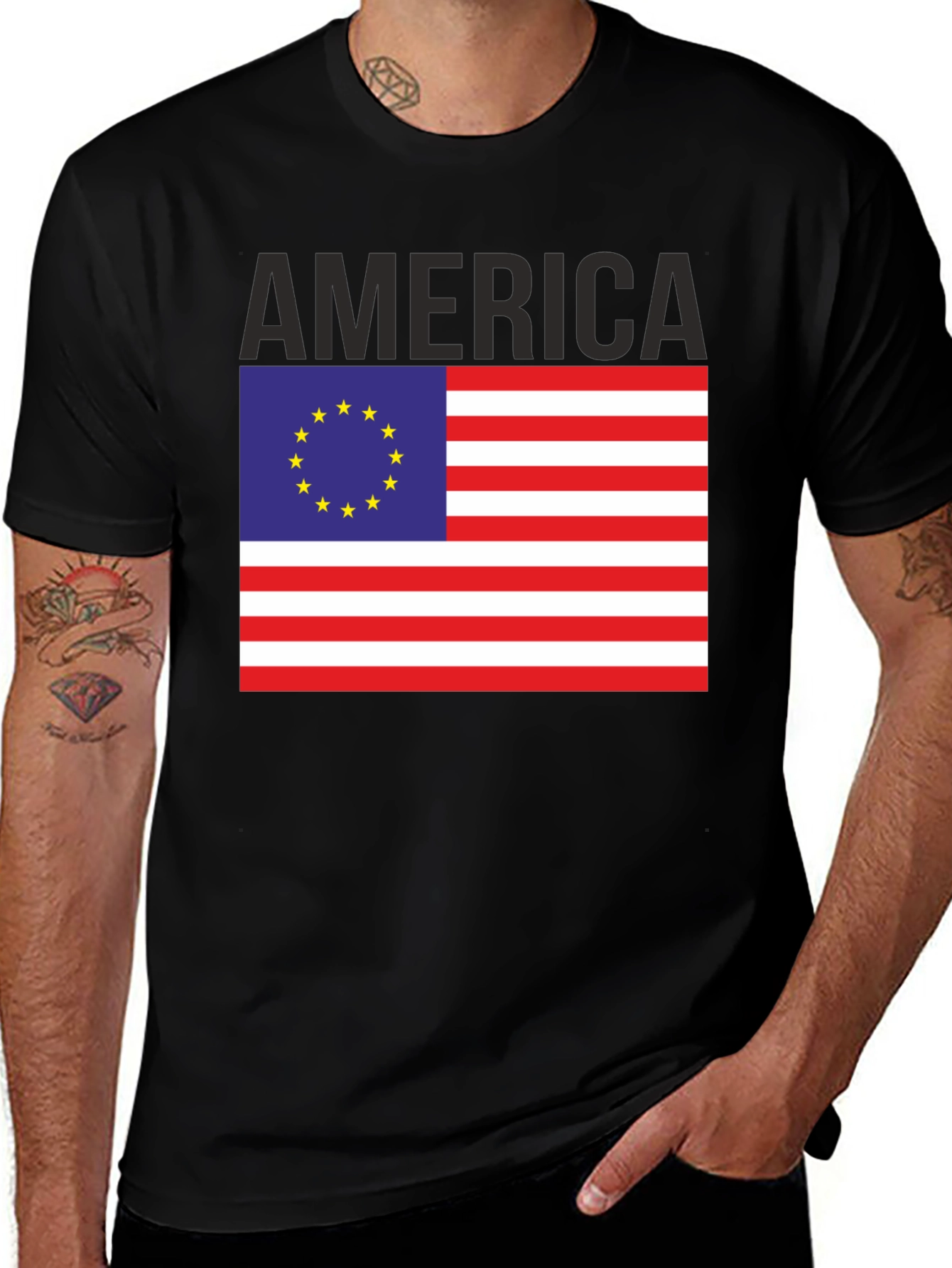 America EU Flag Graphic Tee - Patriotic Novelty T-Shirt