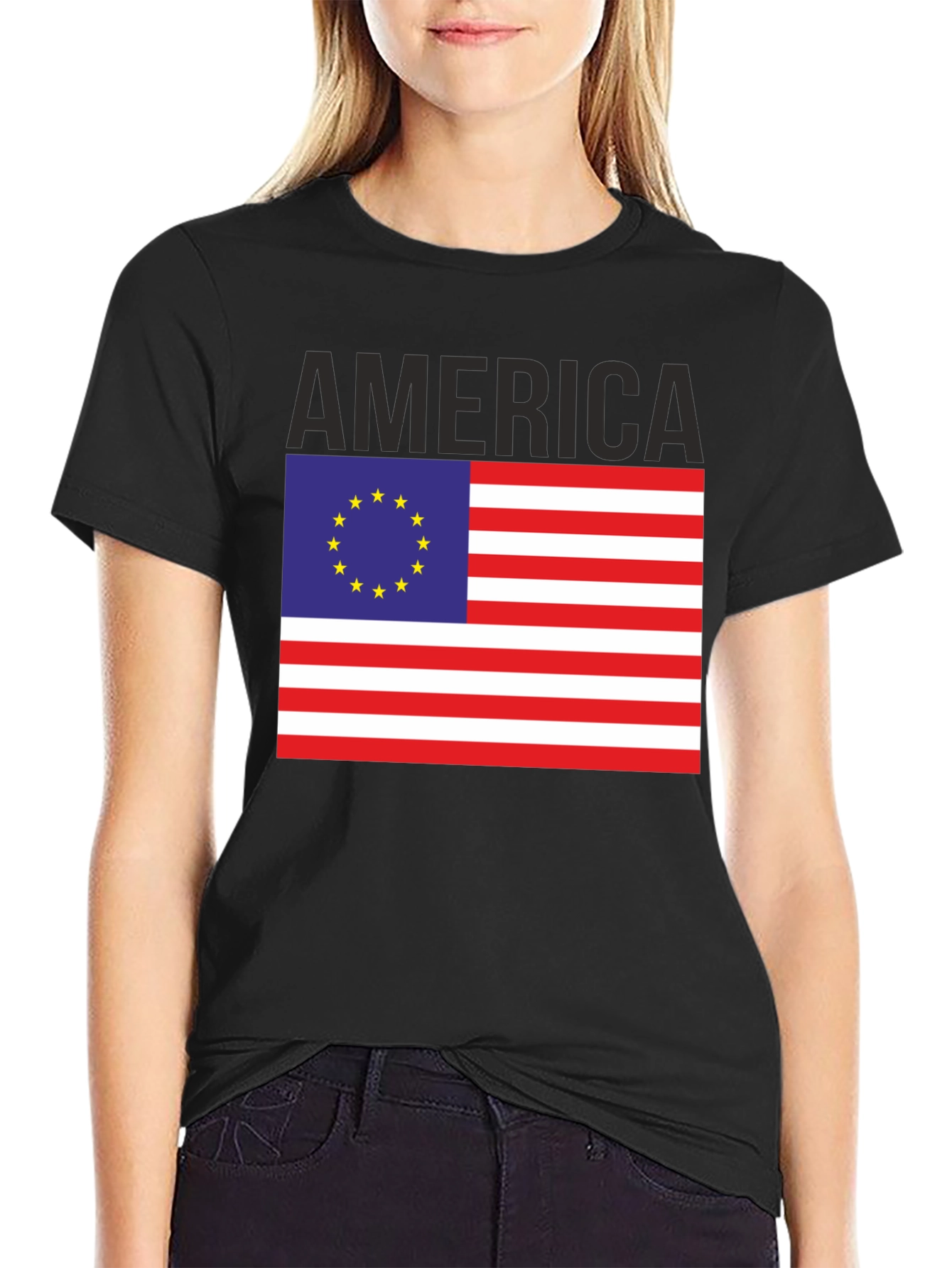 America EU Flag Graphic Tee - Patriotic Novelty T-Shirt