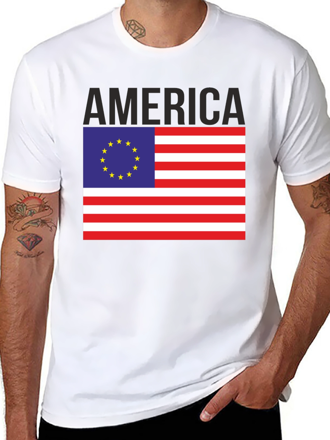 America EU Flag Graphic Tee - Patriotic Novelty T-Shirt