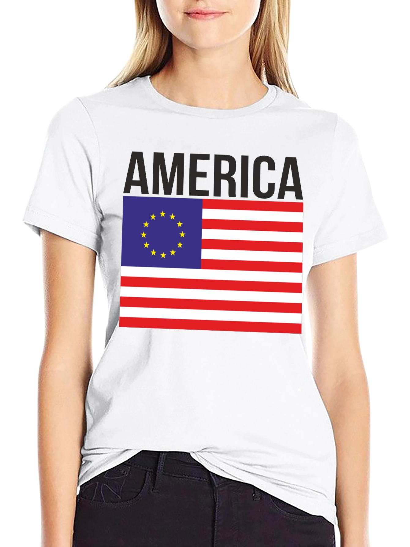 America EU Flag Graphic Tee - Patriotic Novelty T-Shirt