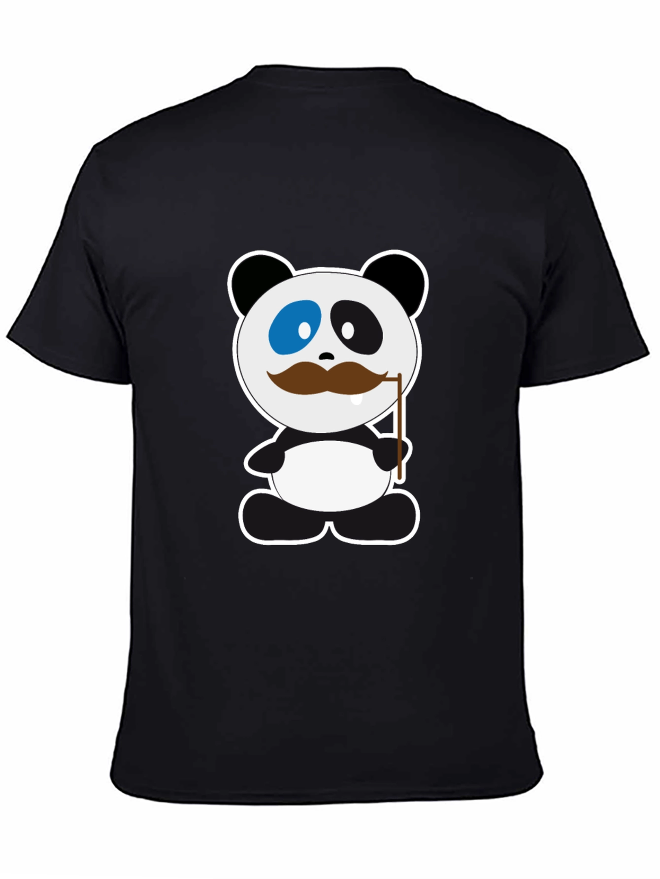 Funny Panda Mustache Black T-Shirt