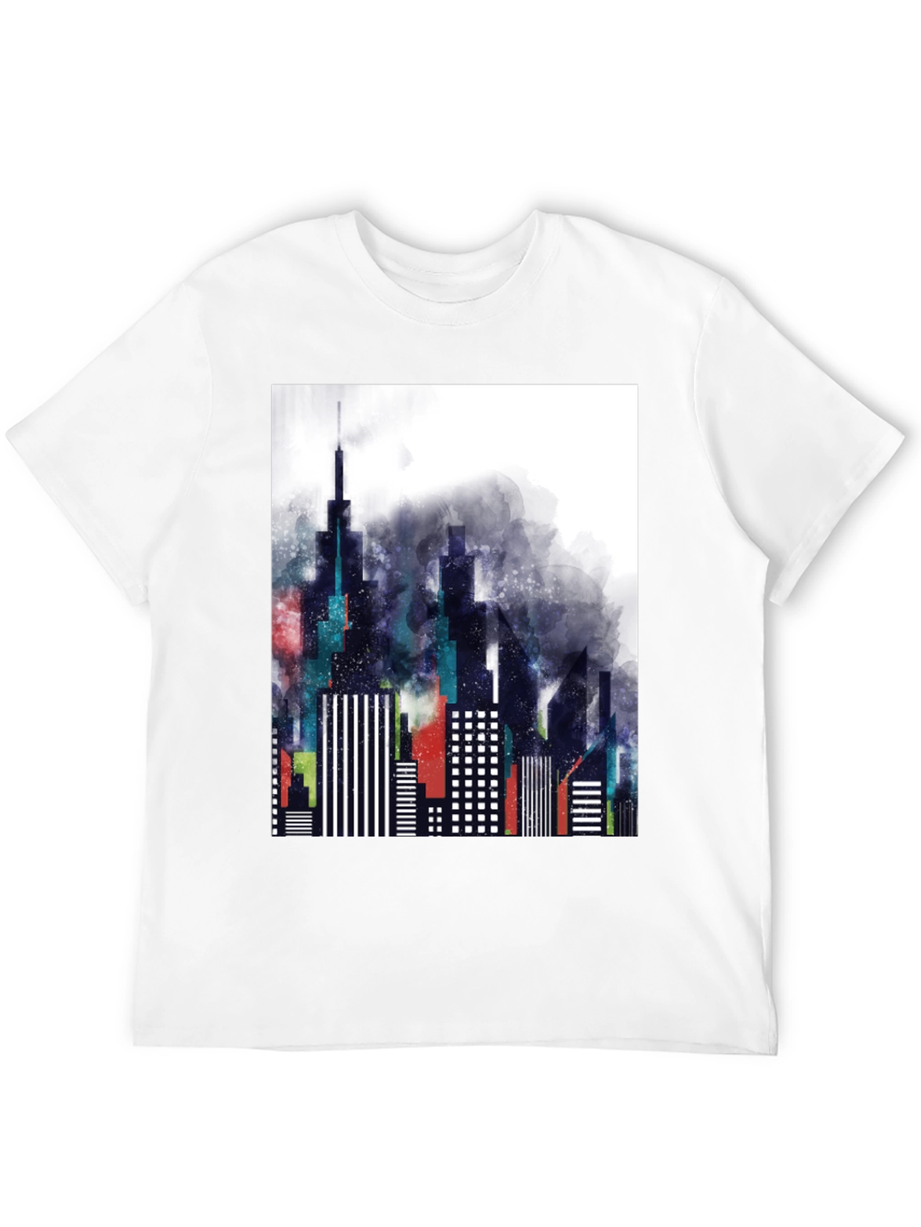 Modern Cityscape Graphic Tee - Black Cotton Blend