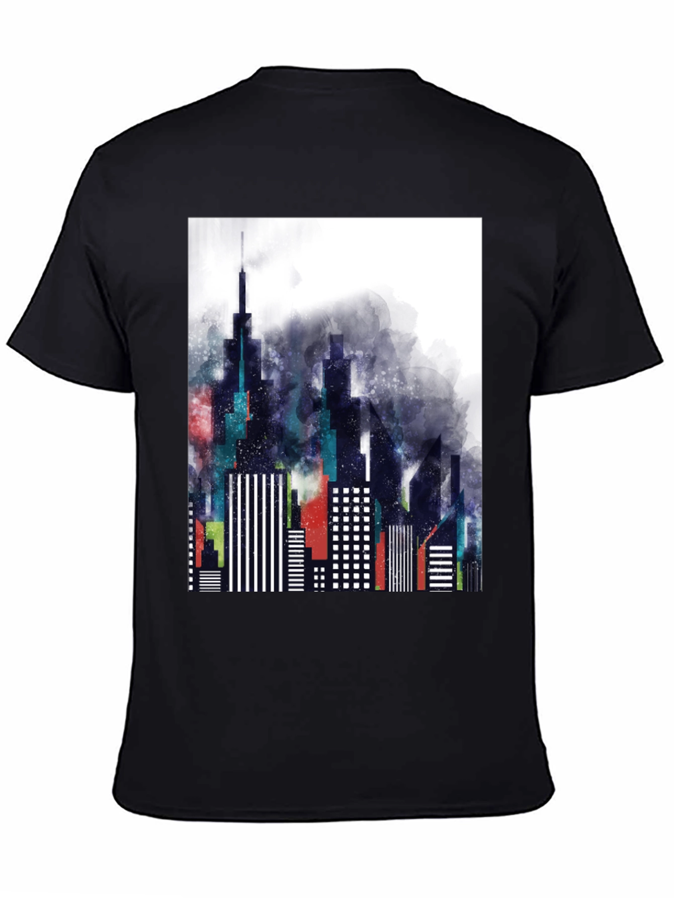 Modern Cityscape Graphic Tee - Black Cotton Blend