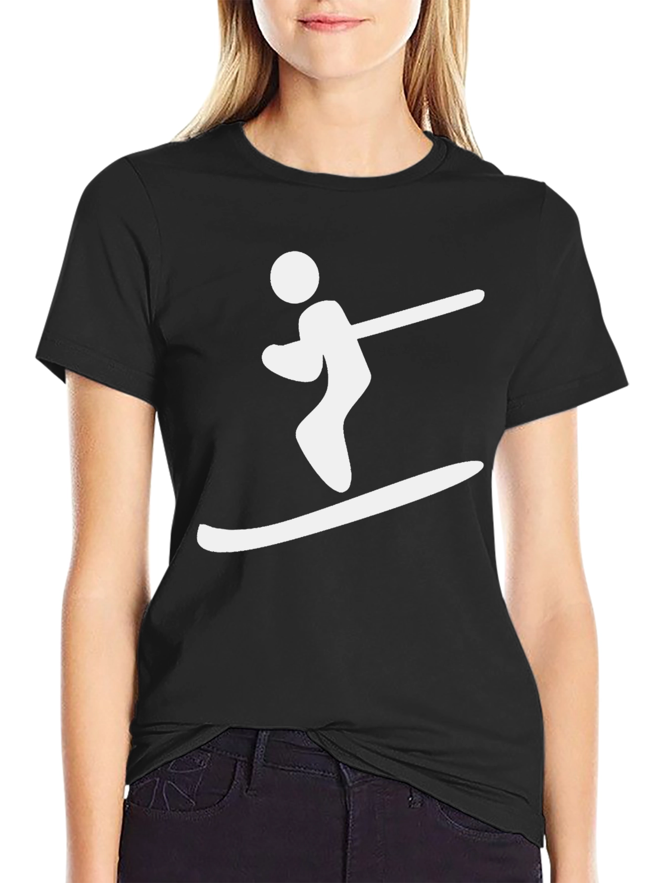 Skier Graphic Tee - Black Cotton T-Shirt