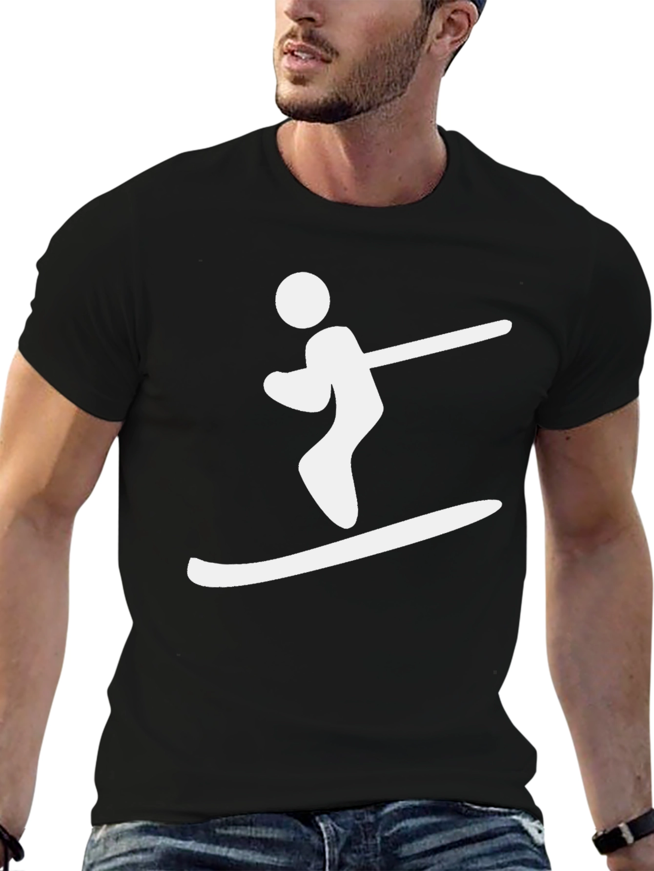 Skier Graphic Tee - Black Cotton T-Shirt