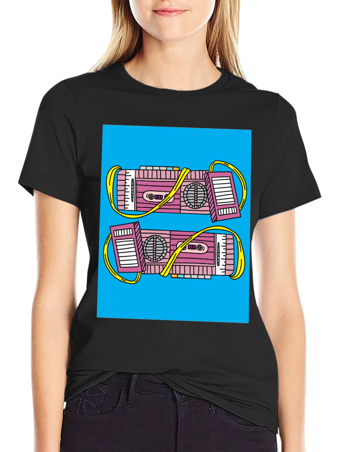 Retro Boombox Graphic Tee - Black