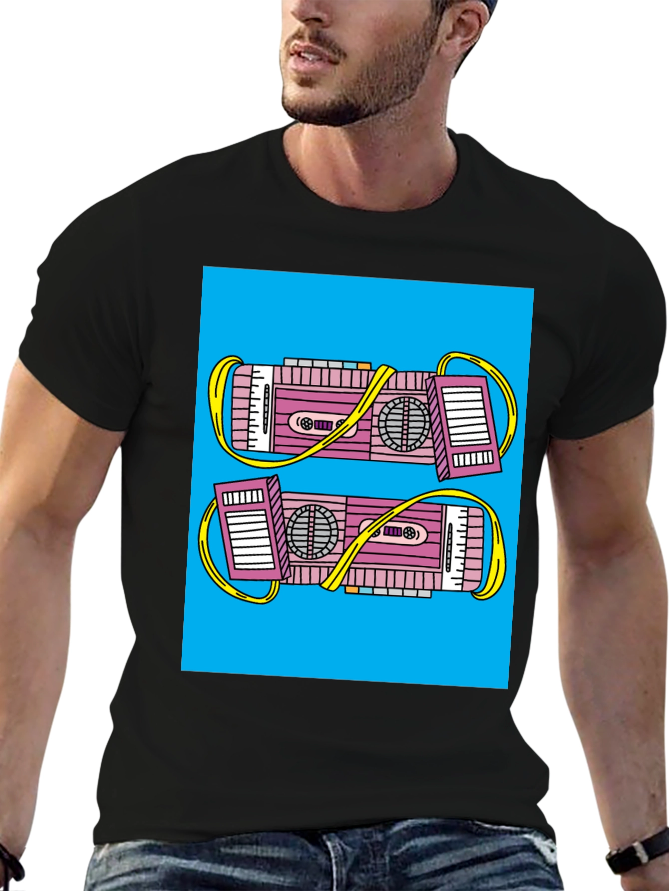 Retro Boombox Graphic Tee - Black