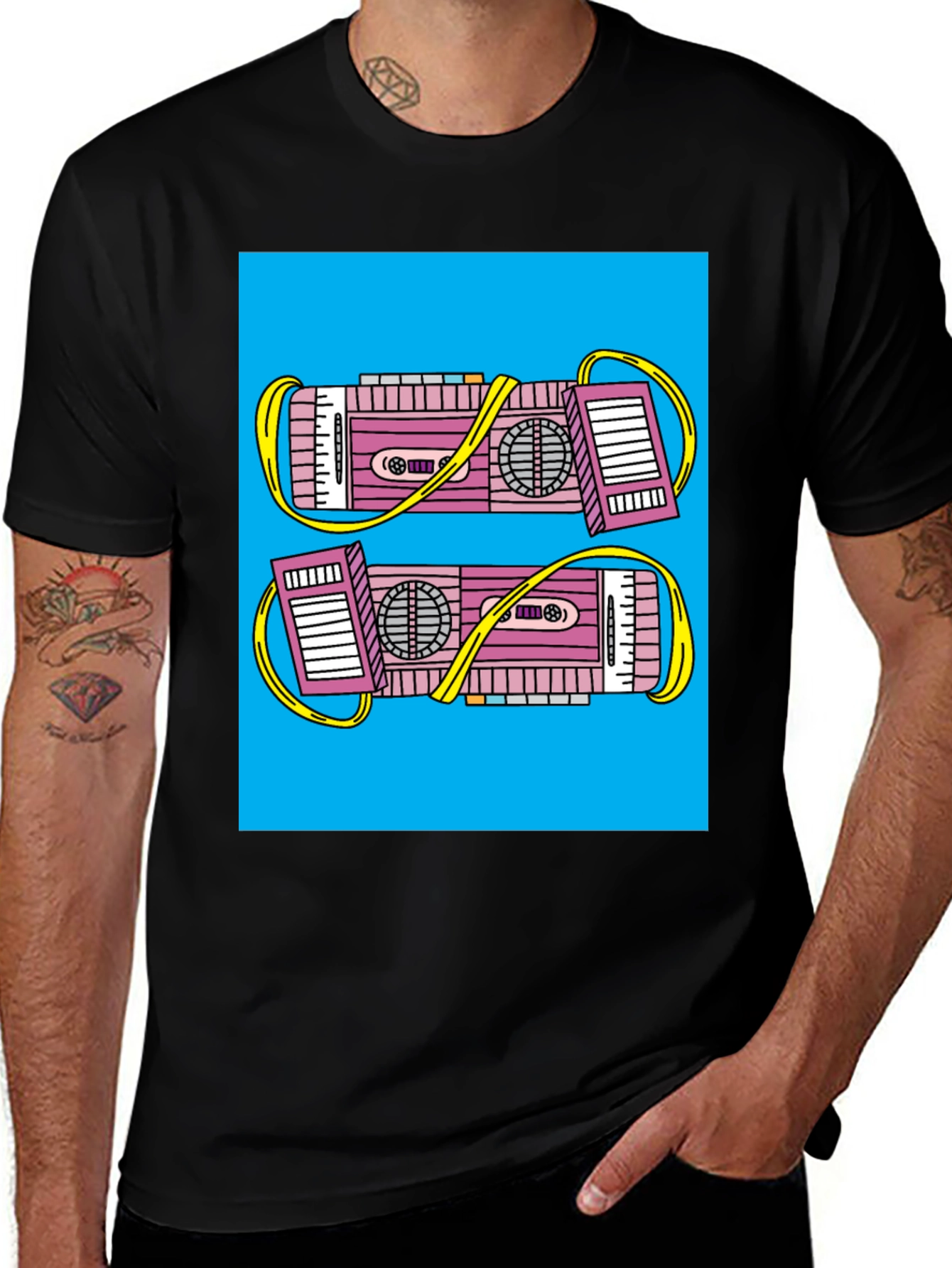 Retro Boombox Graphic Tee - Black