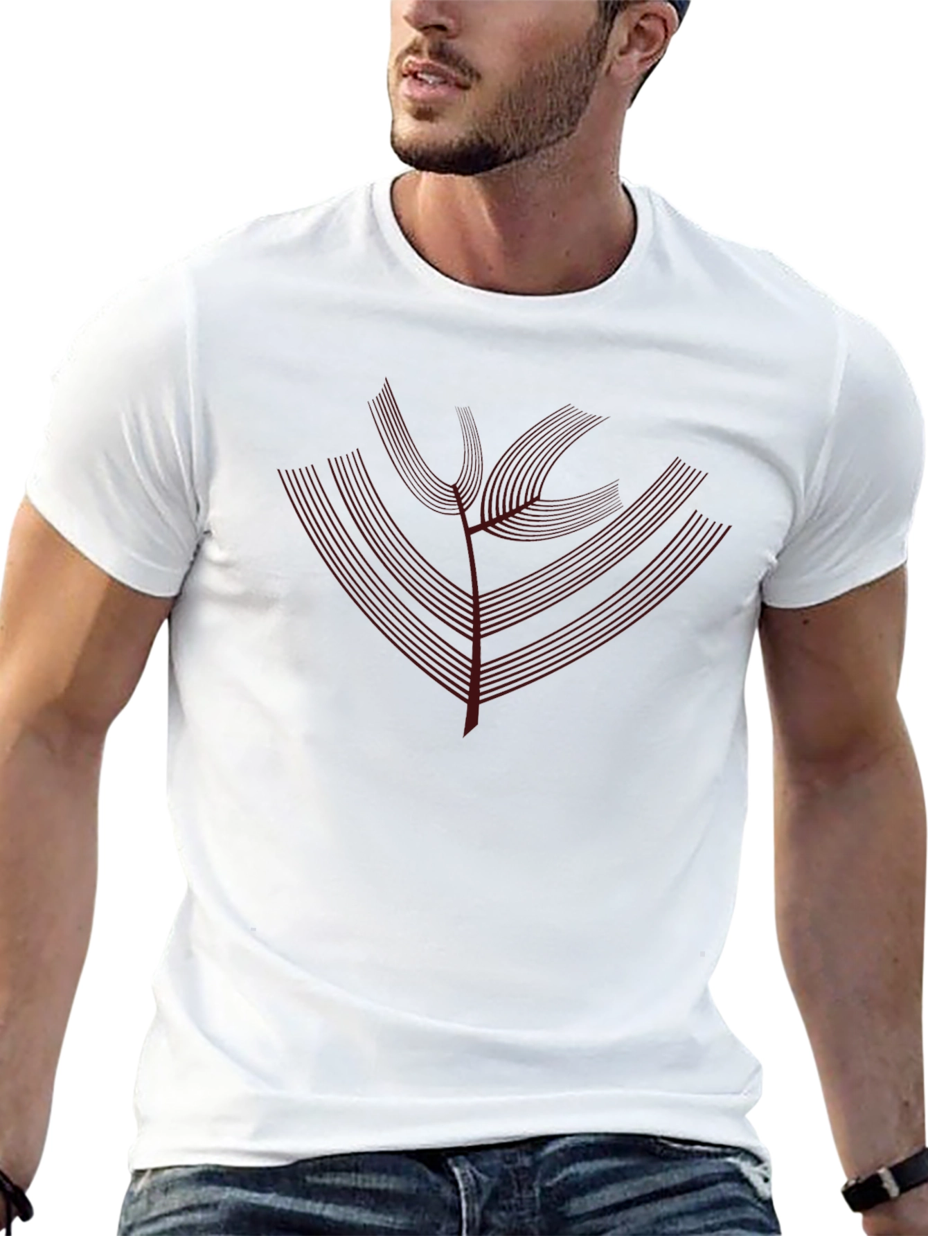 Modern Line Art Tree Black T-Shirt