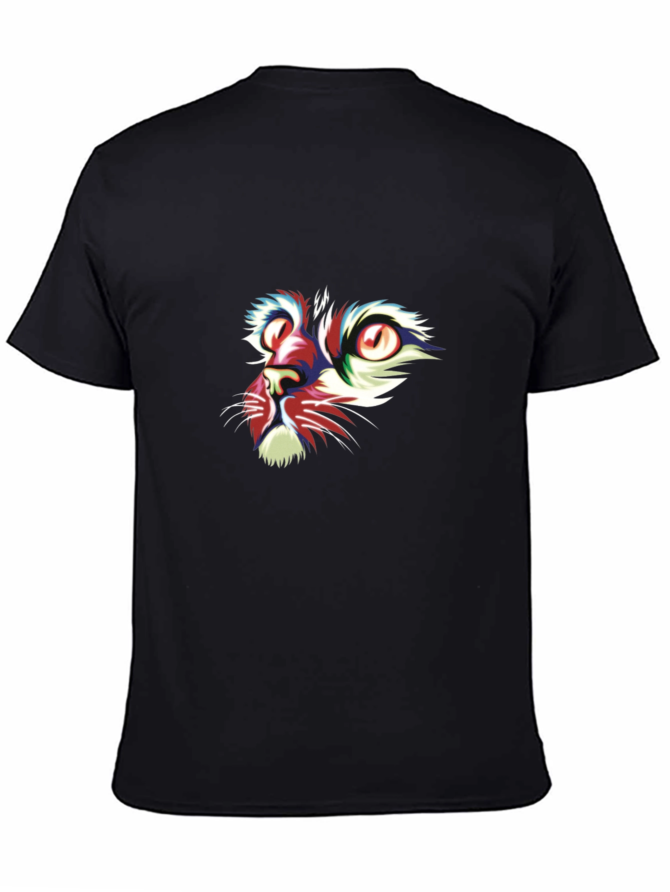 Abstract Cat Face Graphic Black T-Shirt