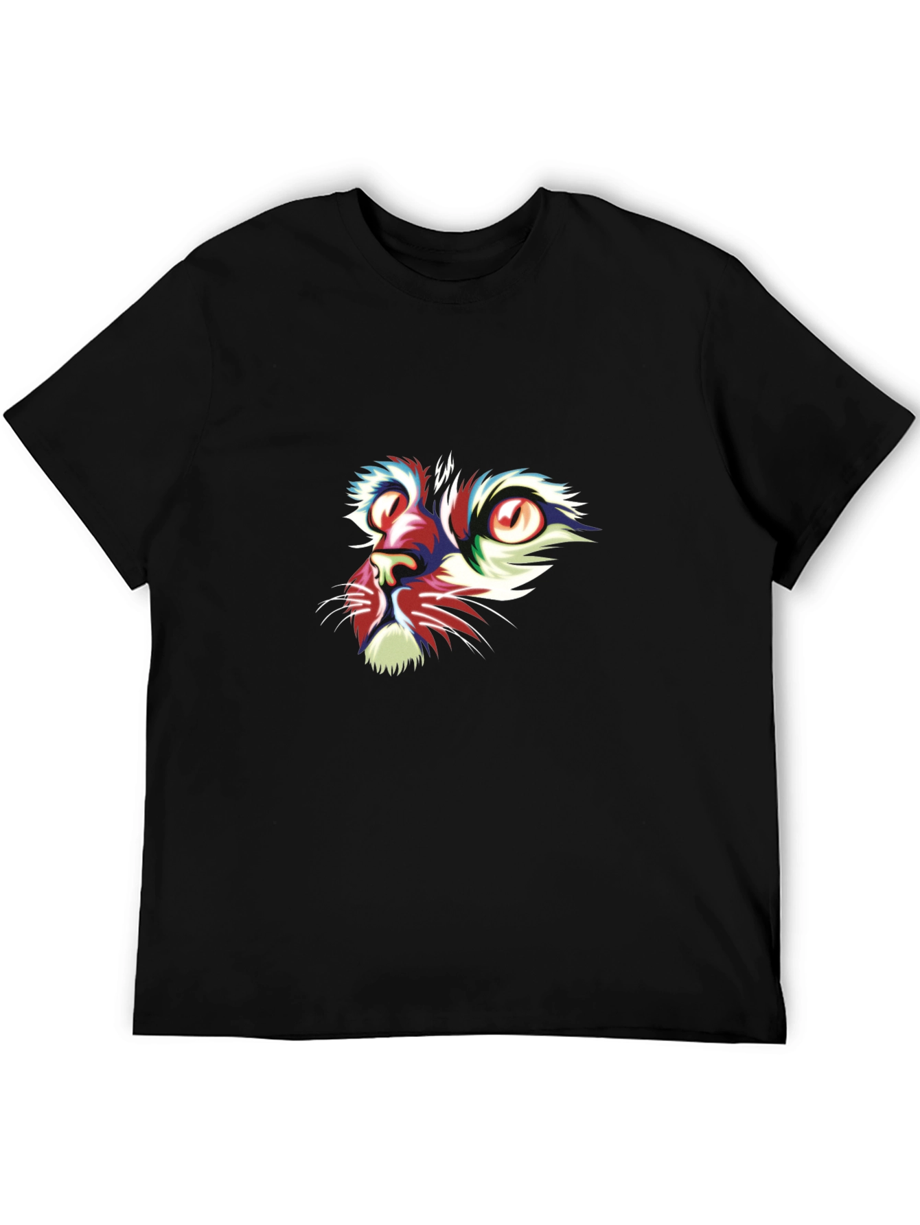 Abstract Cat Face Graphic Black T-Shirt