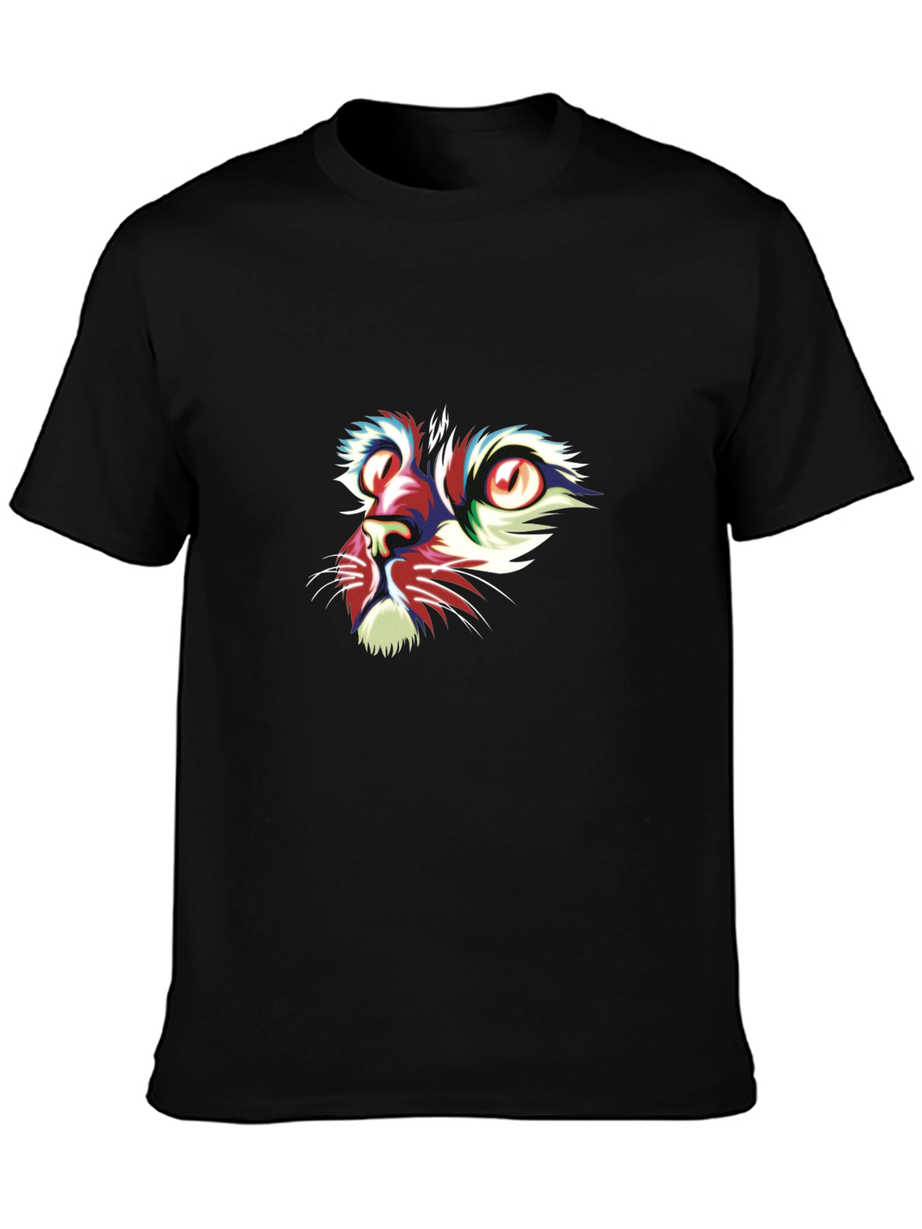 Abstract Cat Face Graphic Black T-Shirt