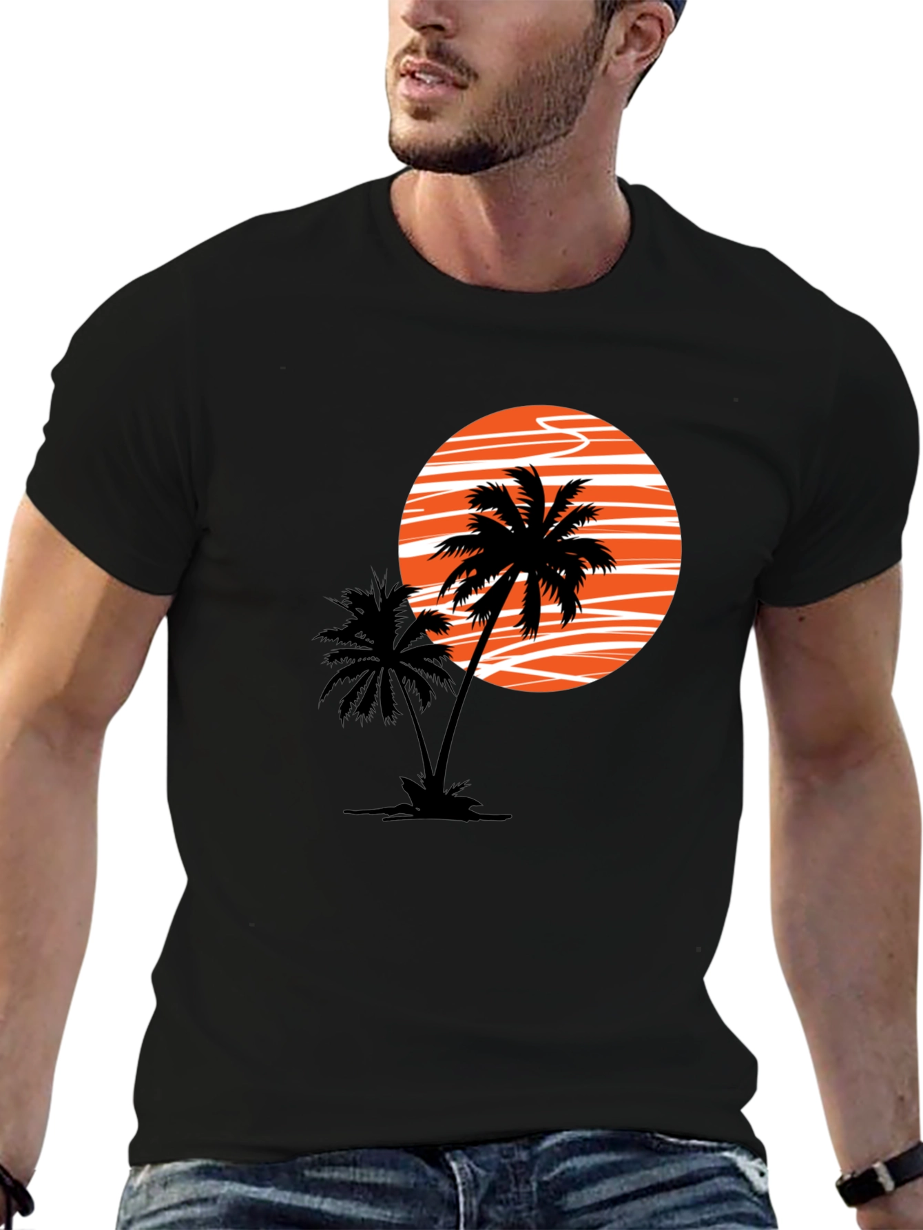 Sunset Palm Graphic Tee - Black