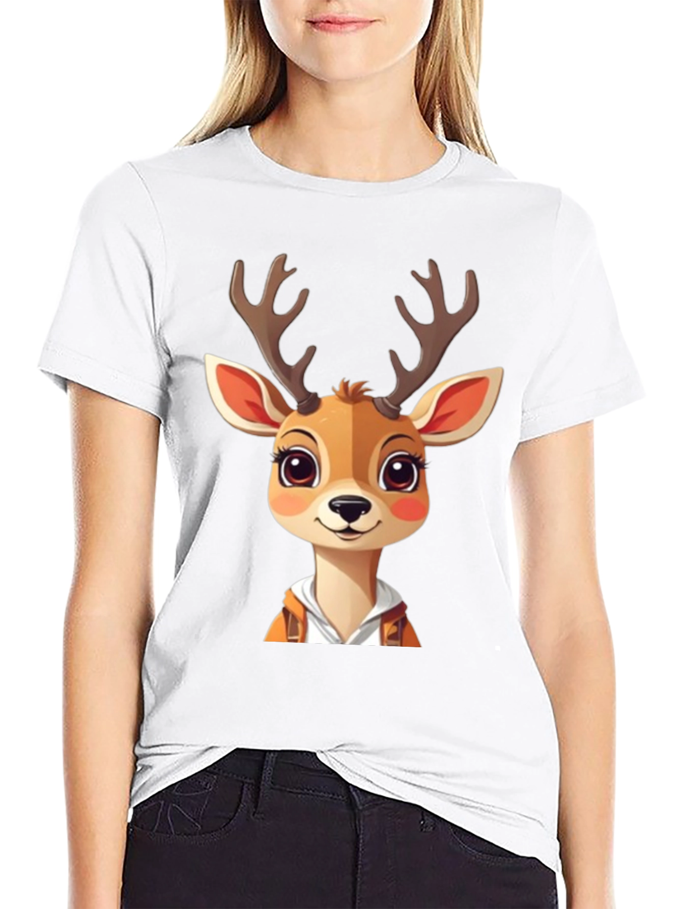 Cartoon Deer Graphic Tee - Cute Animal Design T-Shirt