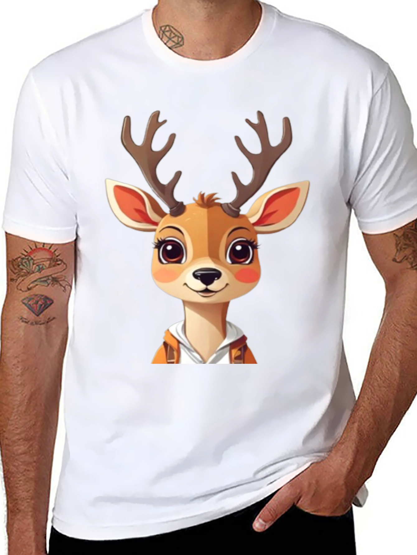Cartoon Deer Graphic Tee - Cute Animal Design T-Shirt