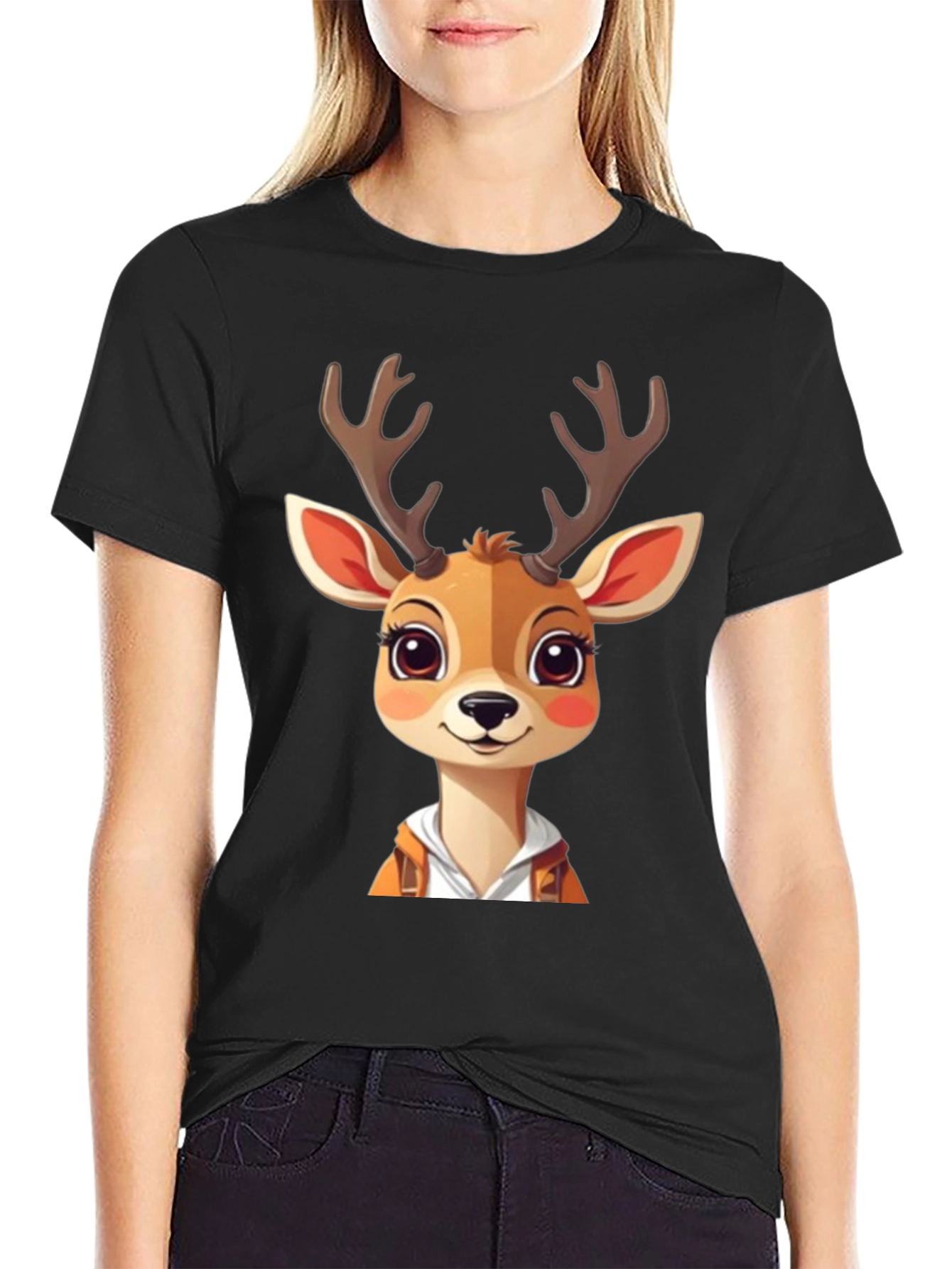 Cartoon Deer Graphic Tee - Cute Animal Design T-Shirt