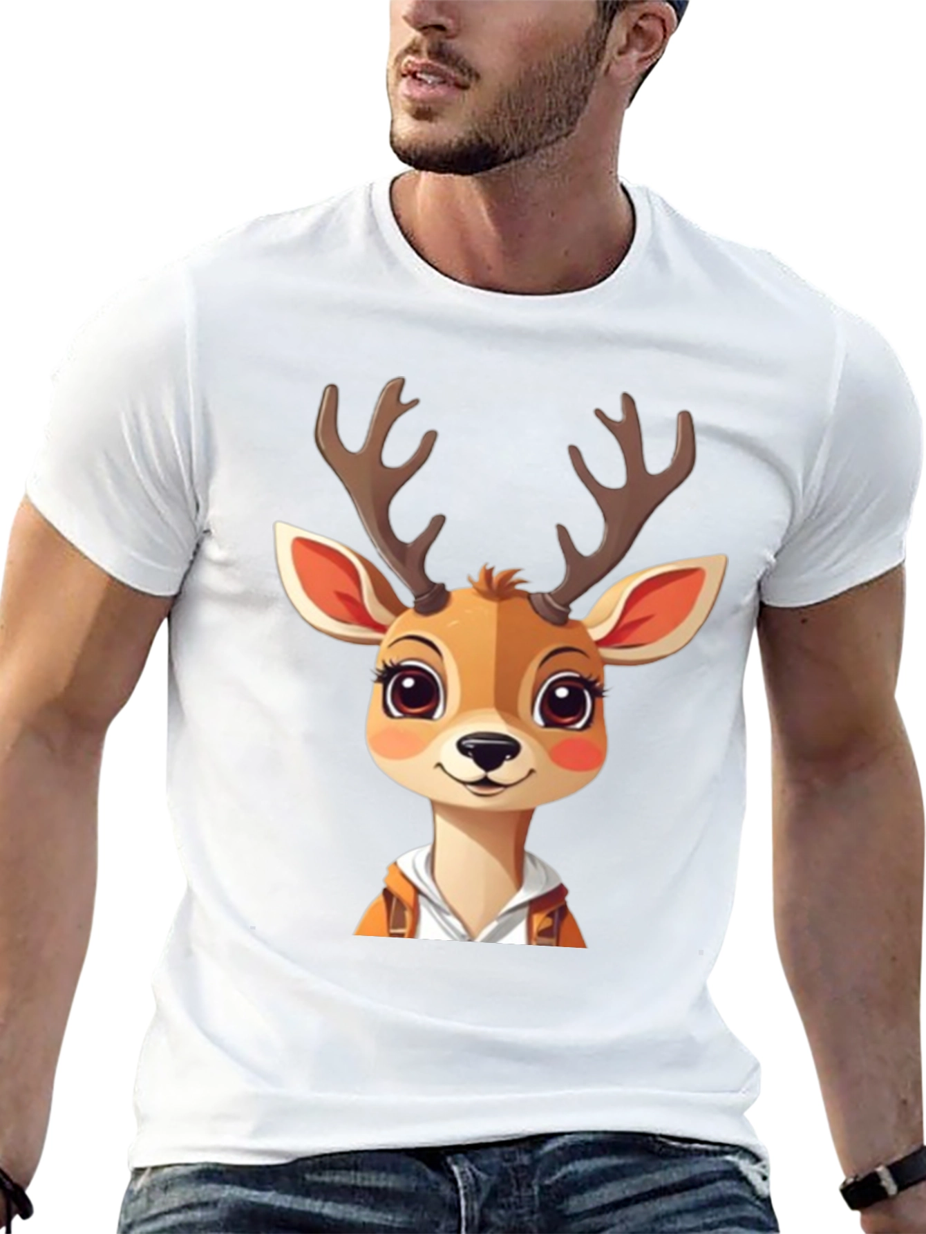Cartoon Deer Graphic Tee - Cute Animal Design T-Shirt