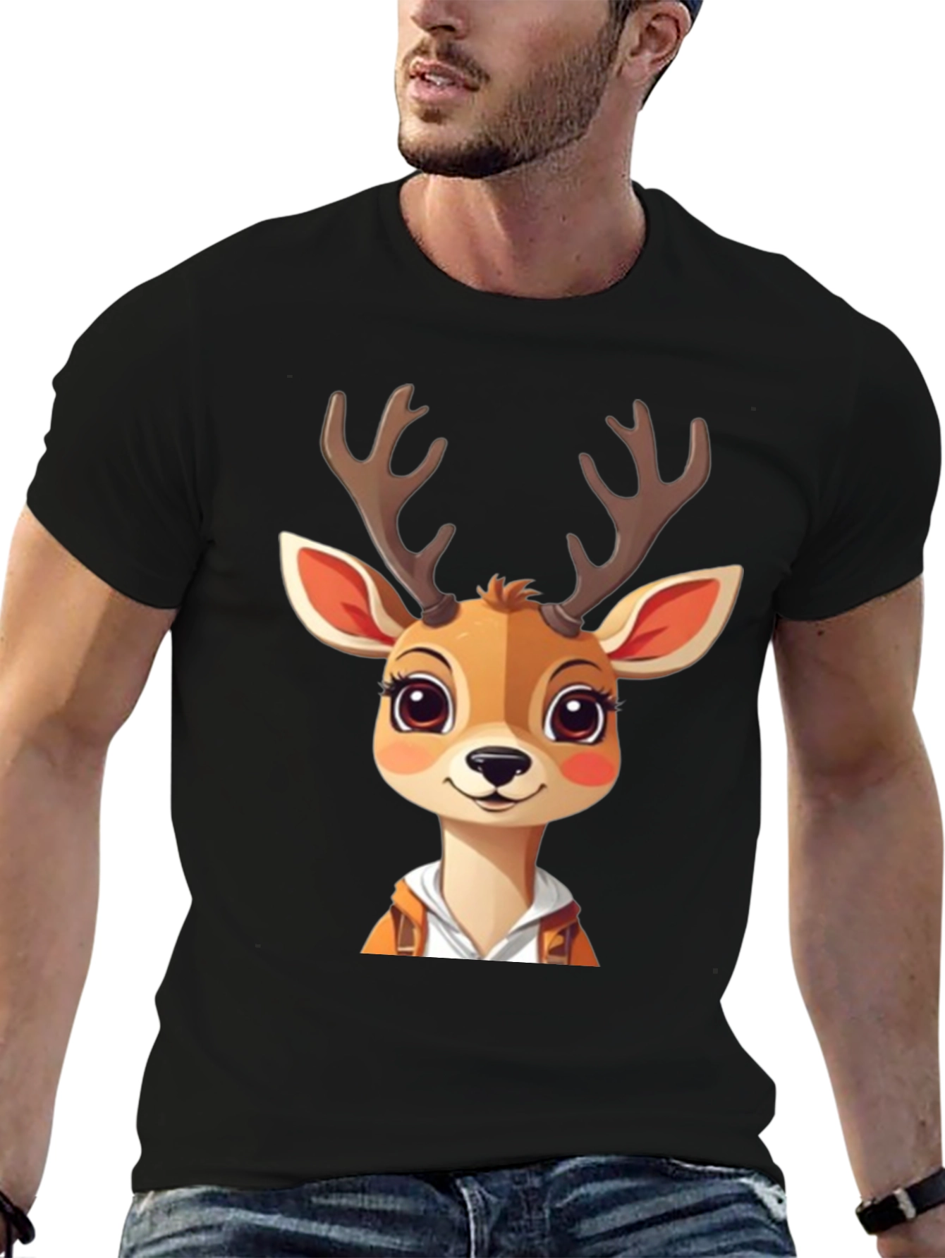 Cartoon Deer Graphic Tee - Cute Animal Design T-Shirt