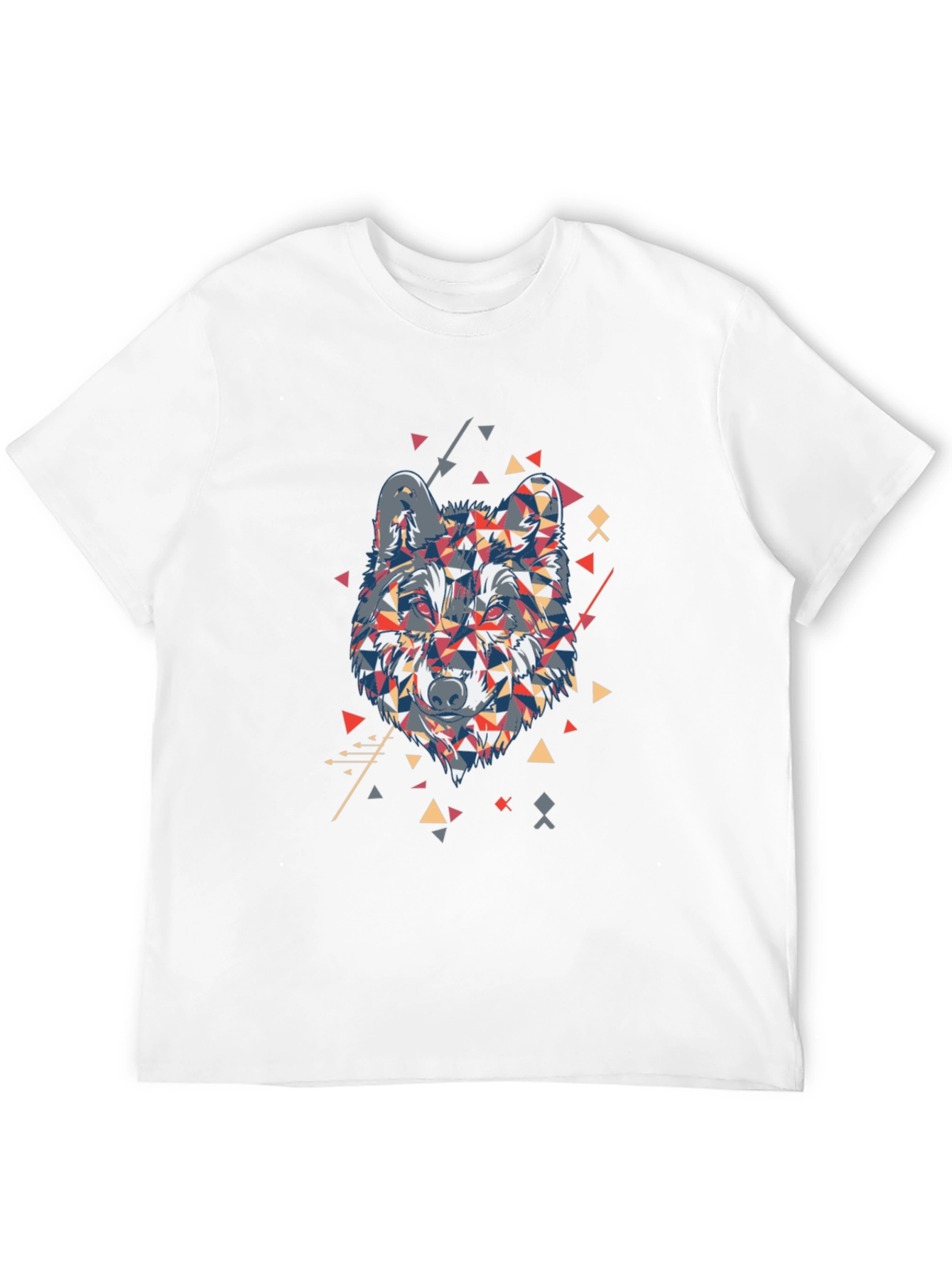 Geometric Wolf Graphic Print Black T-Shirt