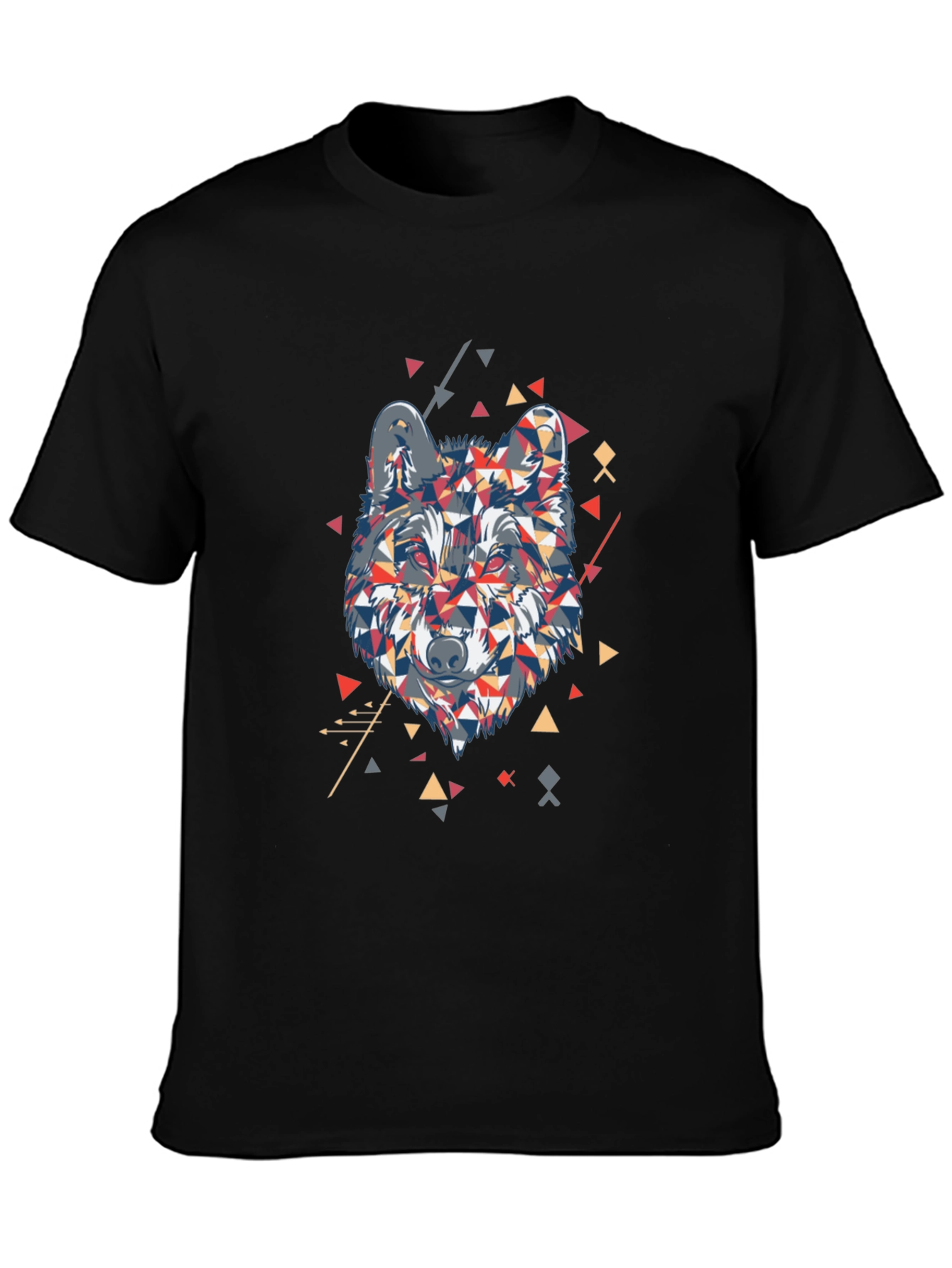 Geometric Wolf Graphic Print Black T-Shirt