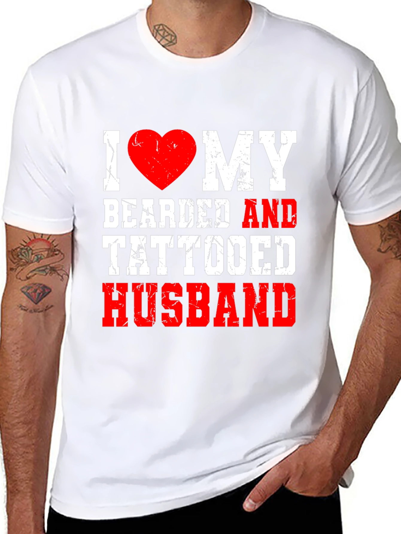 I Love My Bearded and Tattooed Husband T-Shirt