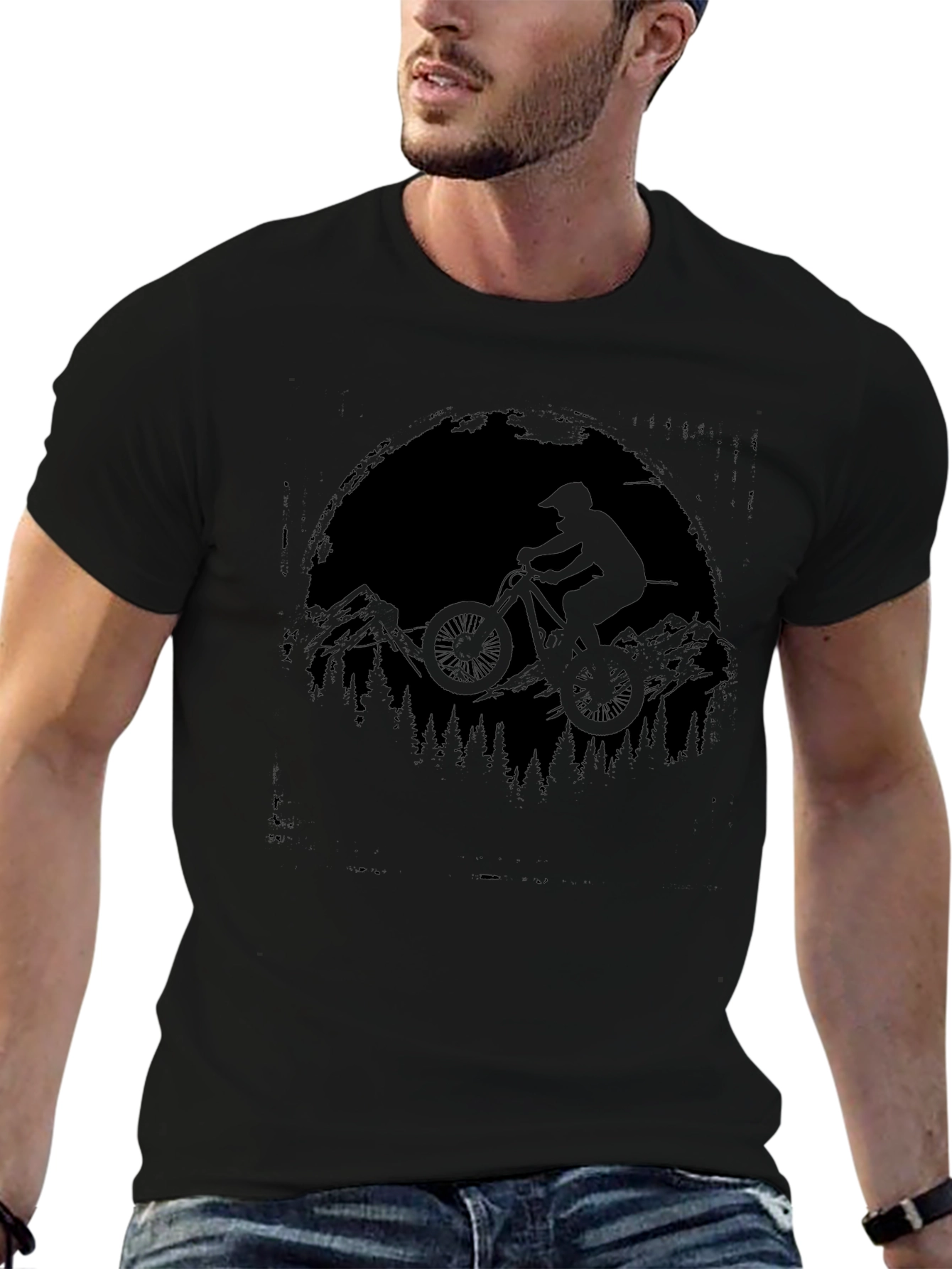 Mountain Biker Silhouette Graphic Tee - Black