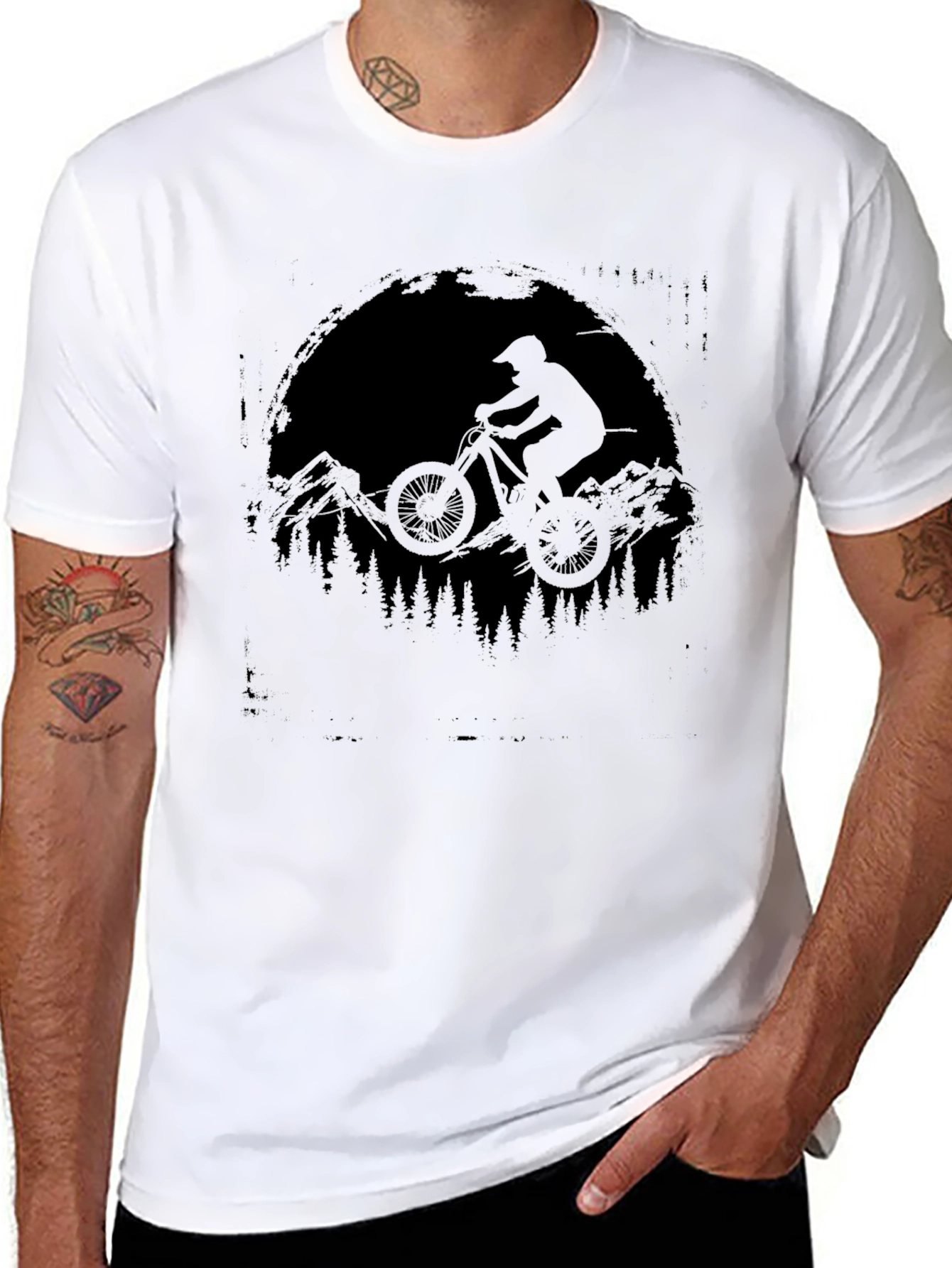 Mountain Biker Silhouette Graphic Tee - Black