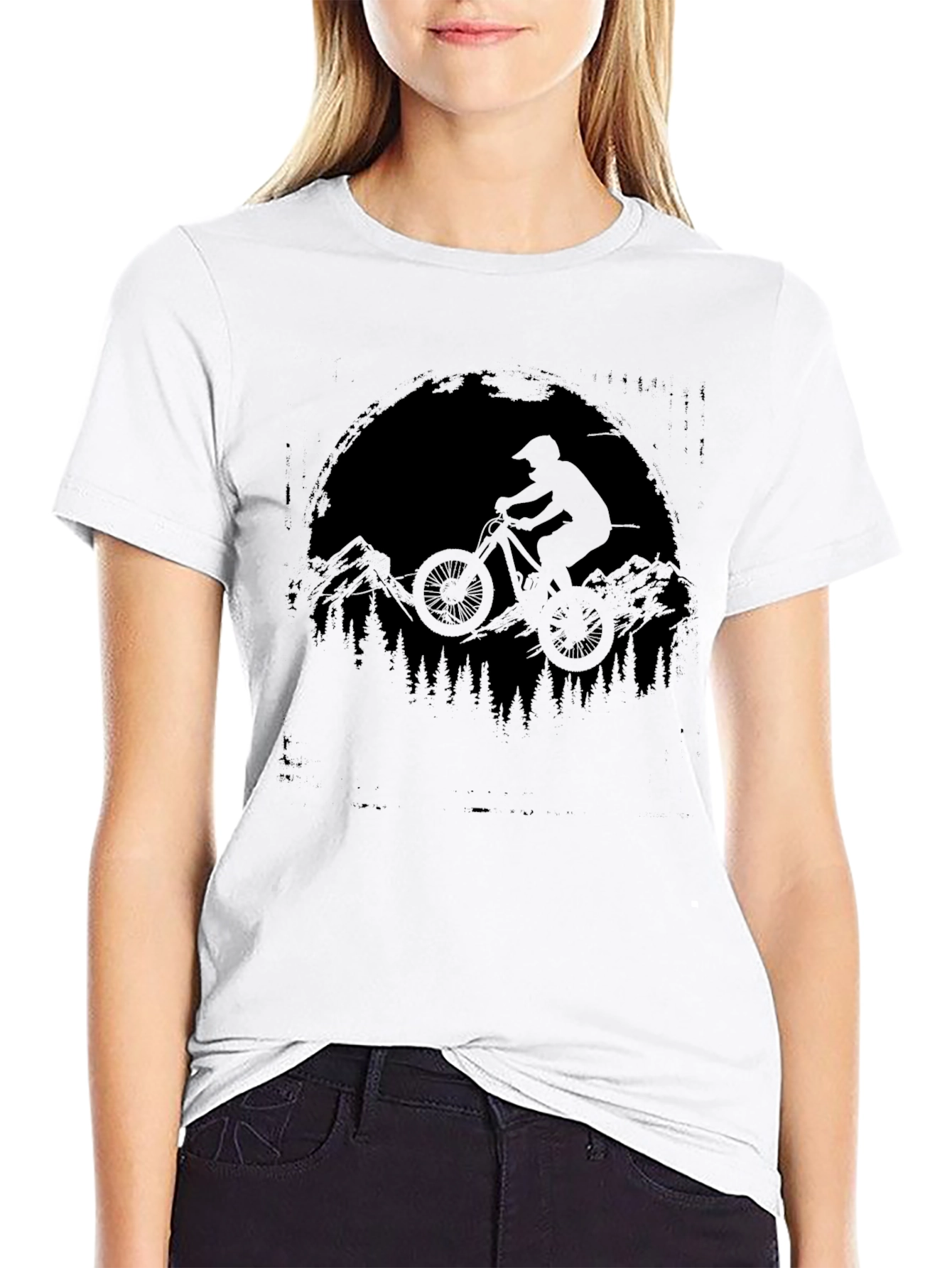 Mountain Biker Silhouette Graphic Tee - Black