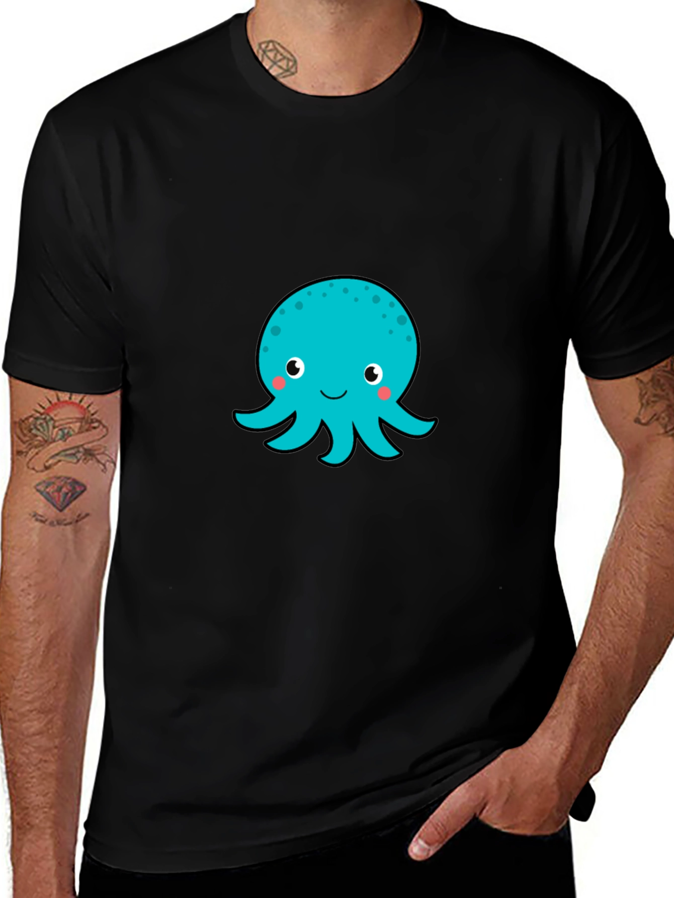 Cute Octopus Graphic T-Shirt - Black Cotton Blend