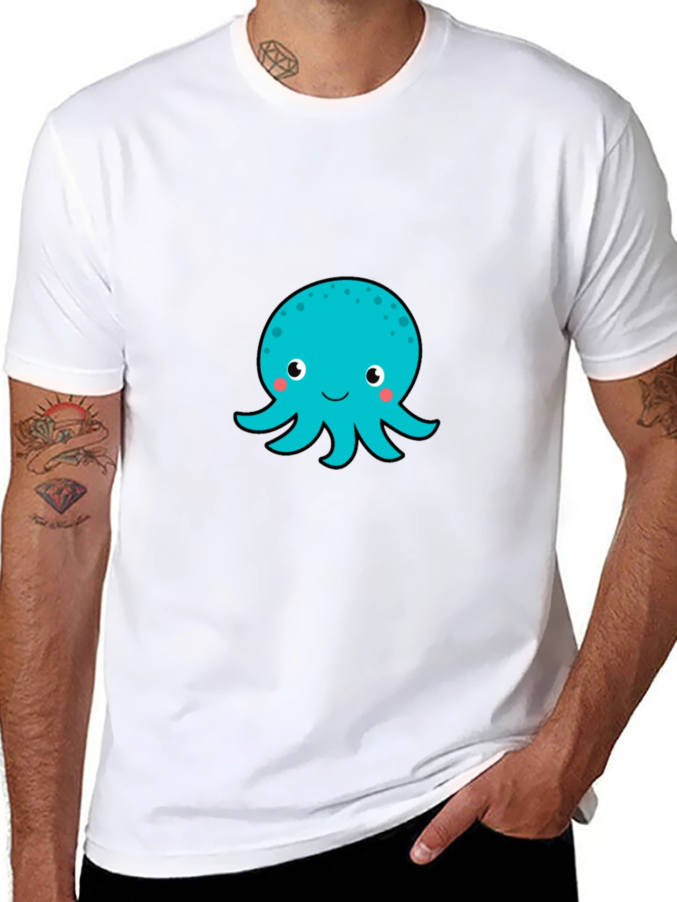 Cute Octopus Graphic T-Shirt - Black Cotton Blend