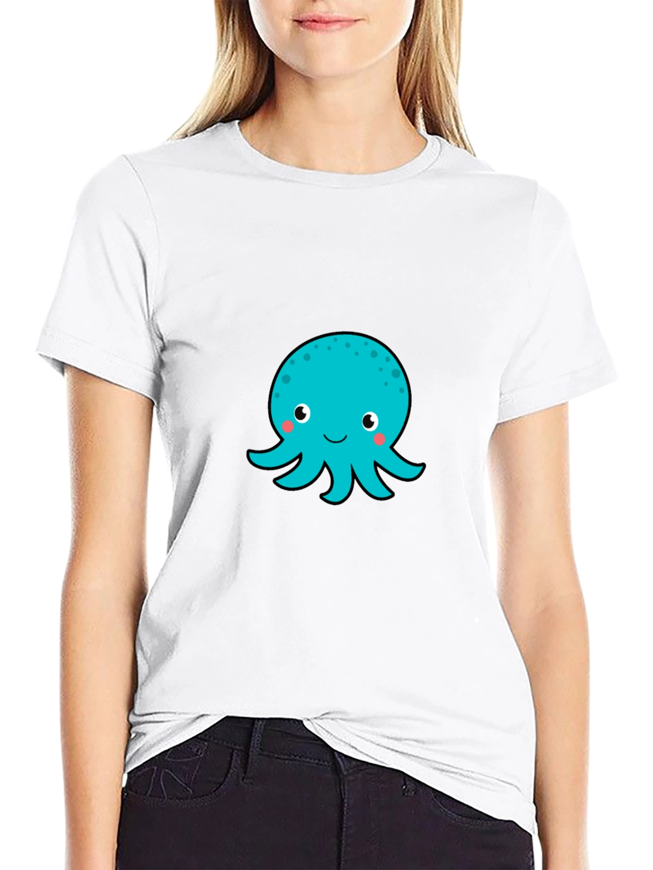 Cute Octopus Graphic T-Shirt - Black Cotton Blend