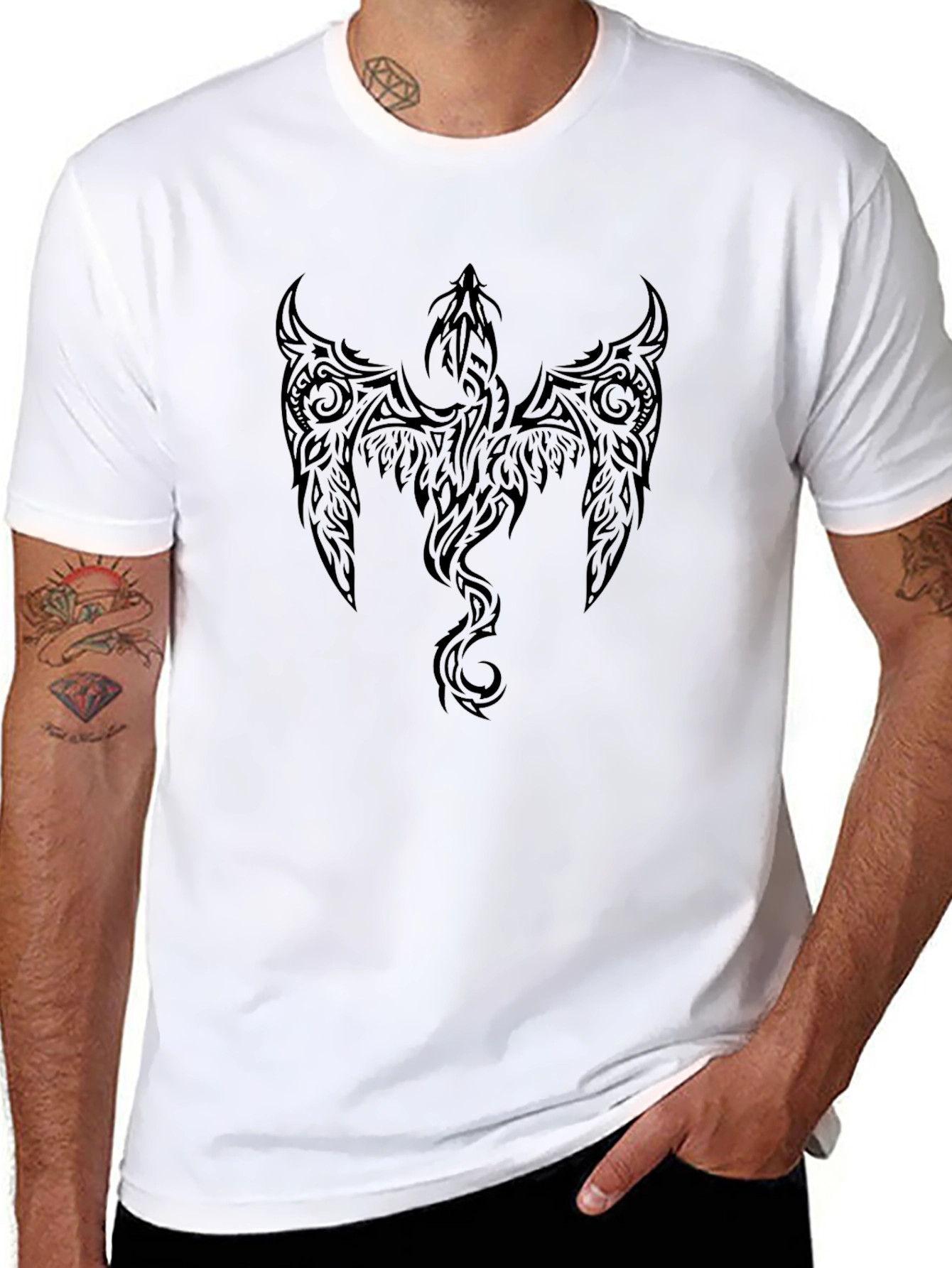Mens Black Tribal Phoenix Graphic Tee