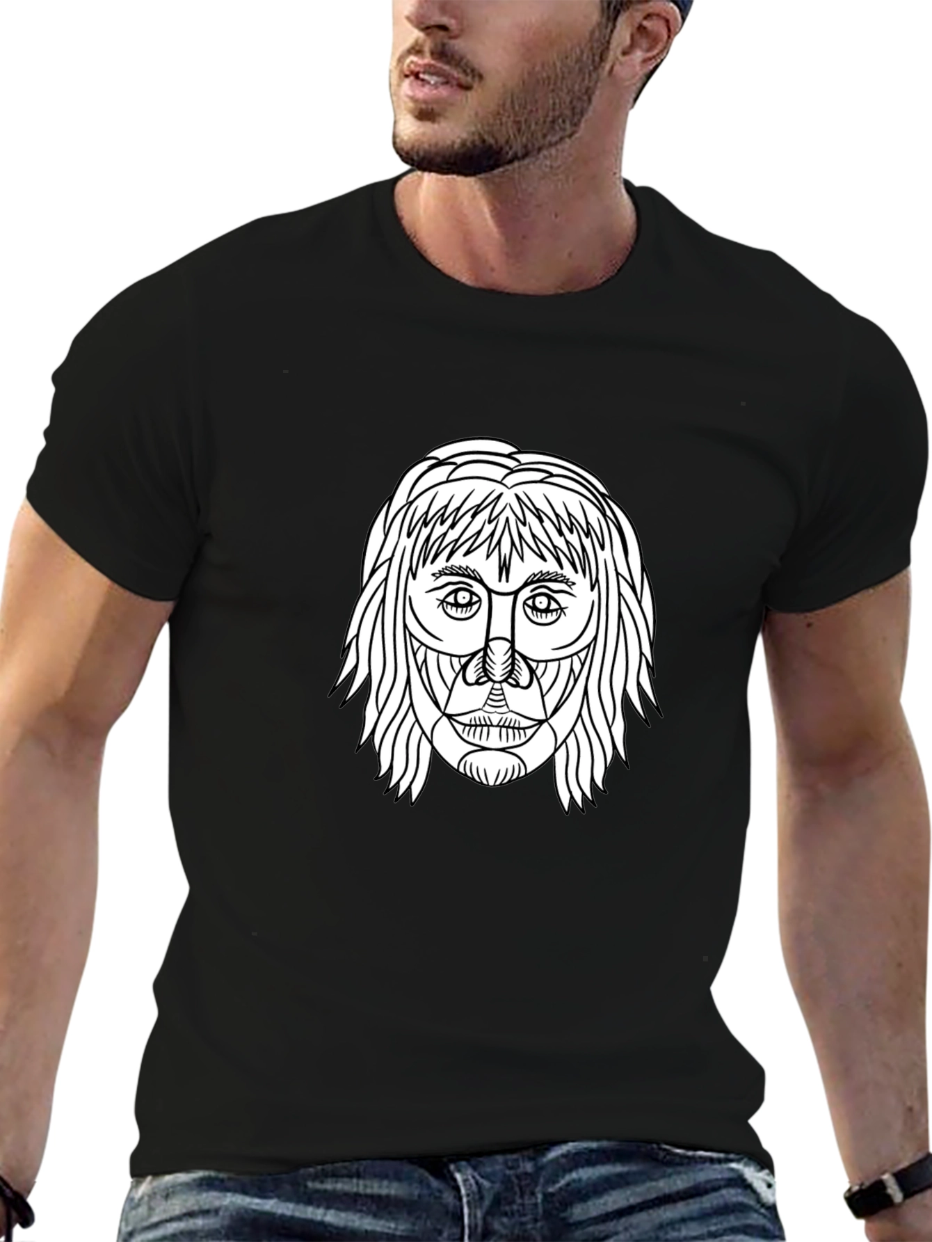 Abstract Face Graphic Tee - Black Cotton Casual Shirt