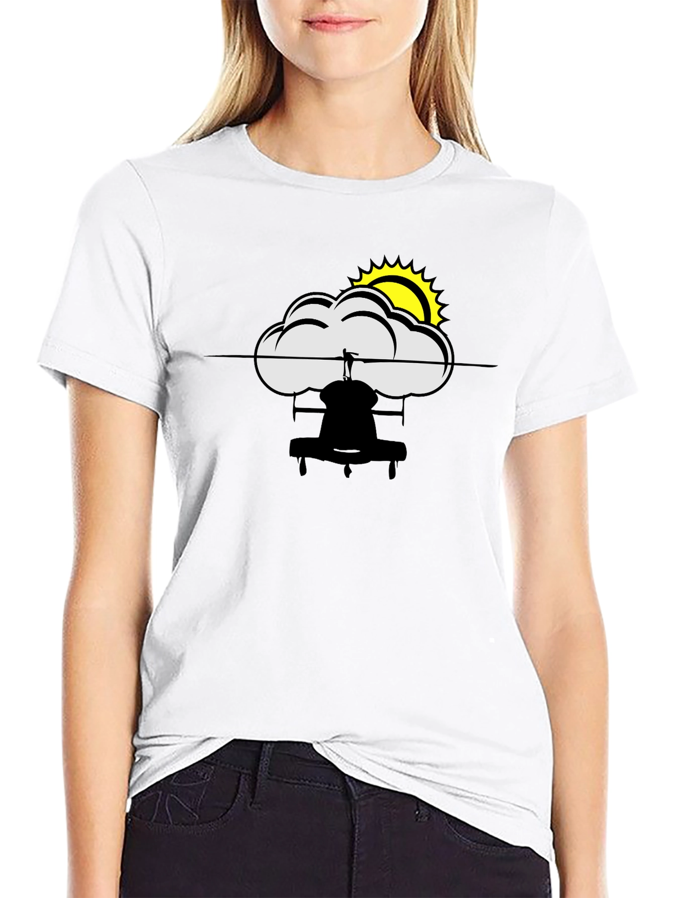 Cloud and Sun Graphic Black T-Shirt