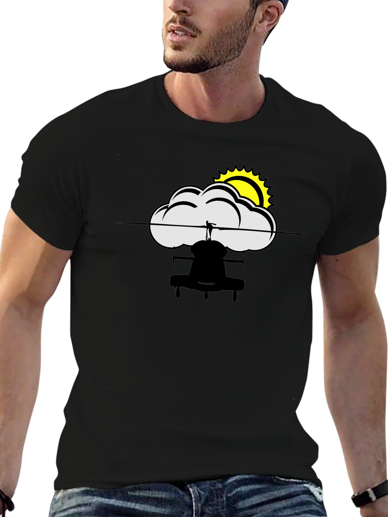 Cloud and Sun Graphic Black T-Shirt