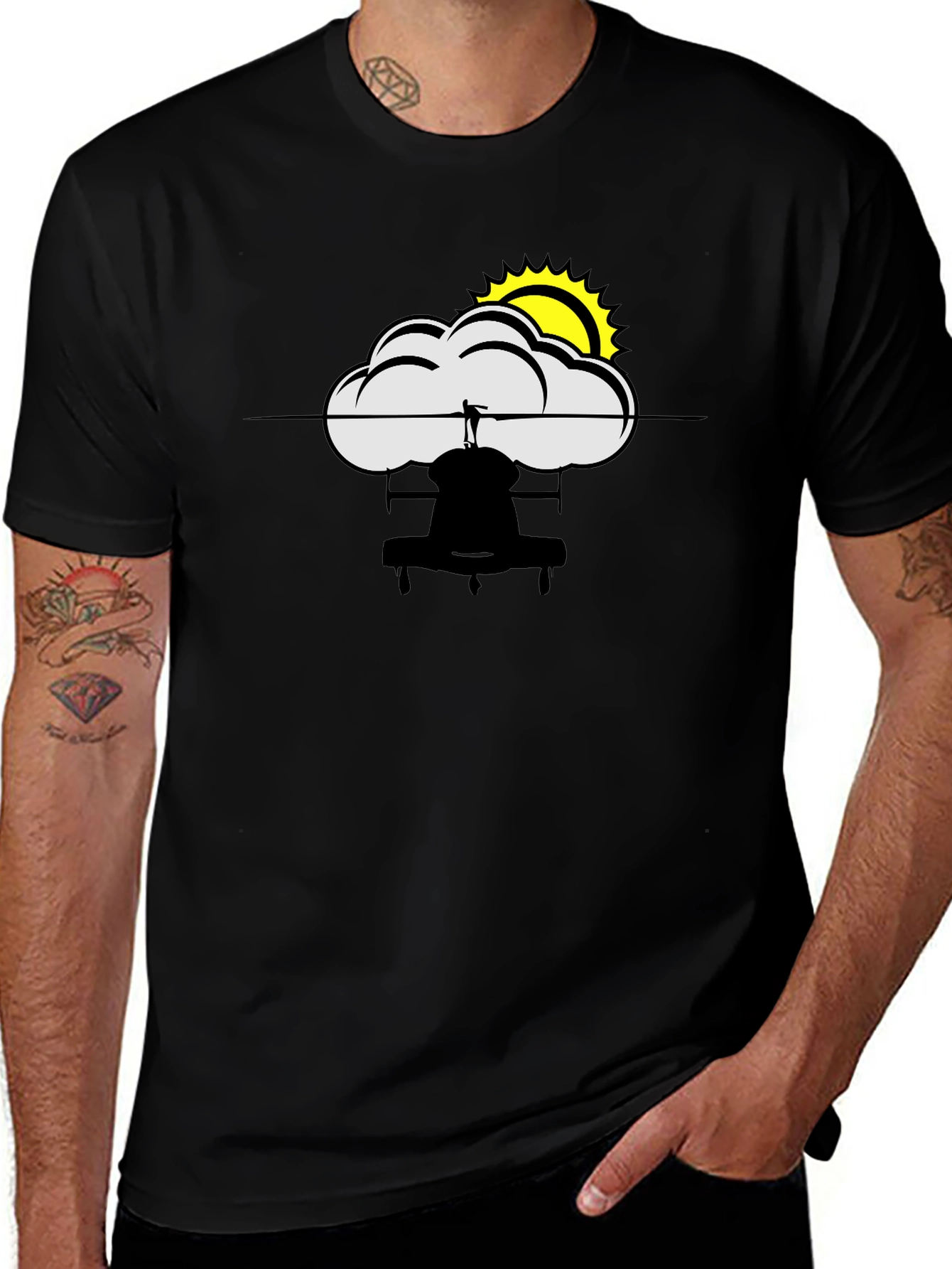 Cloud and Sun Graphic Black T-Shirt